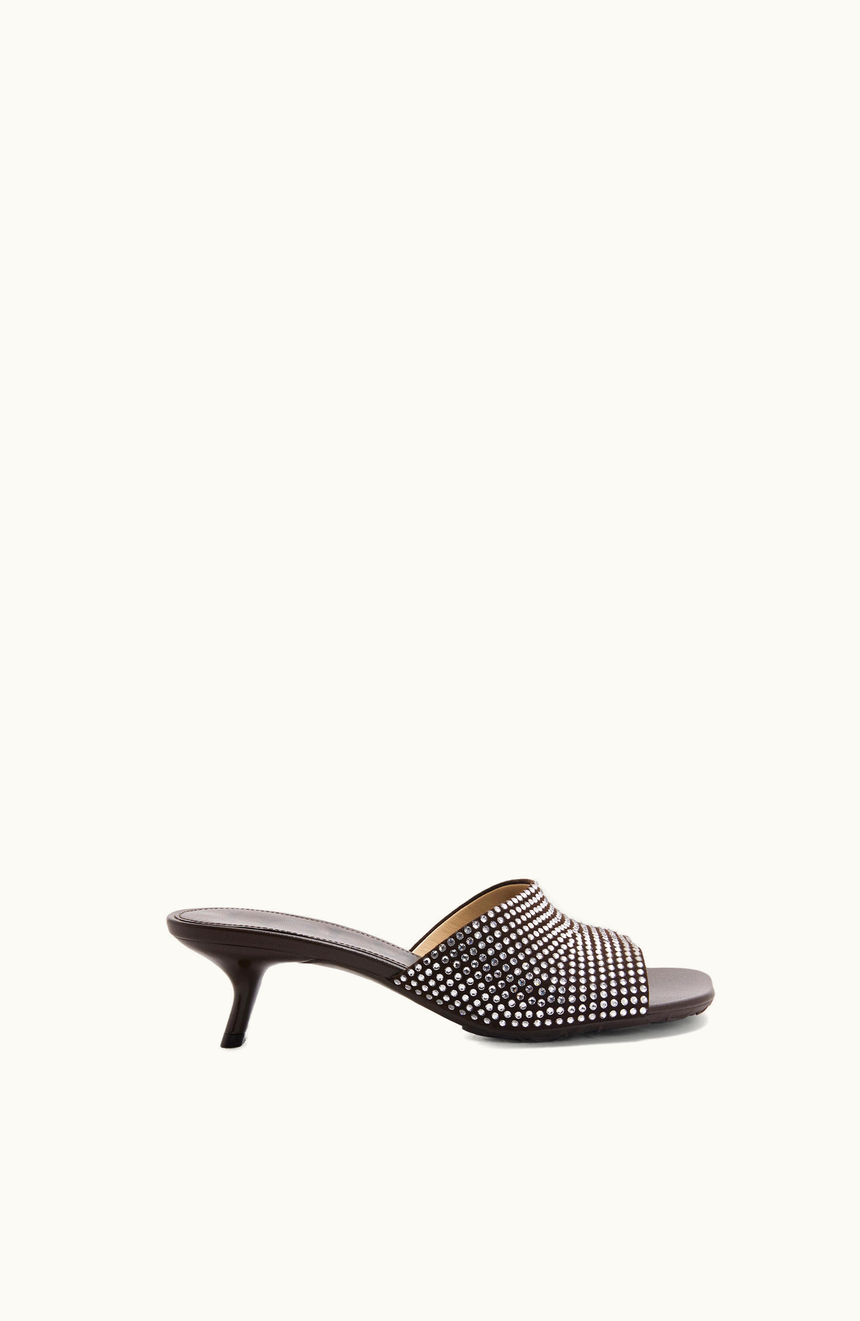 Loewe Loewe Petal Kitten Heel Slide In Suede And Allover Rhinestones Shitake