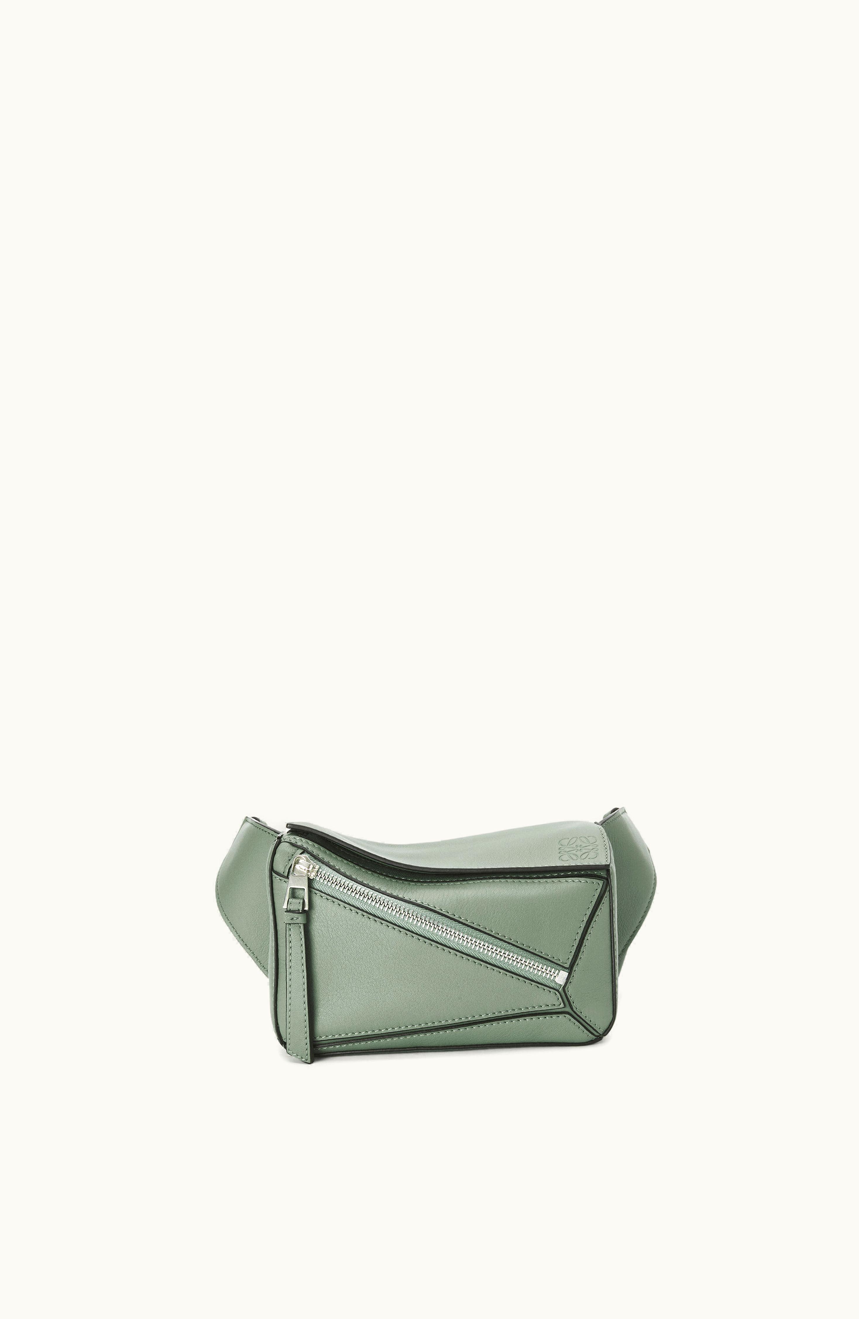 Loewe Loewe Mini Puzzle Bumbag In Classic Calfskin Dark Sage