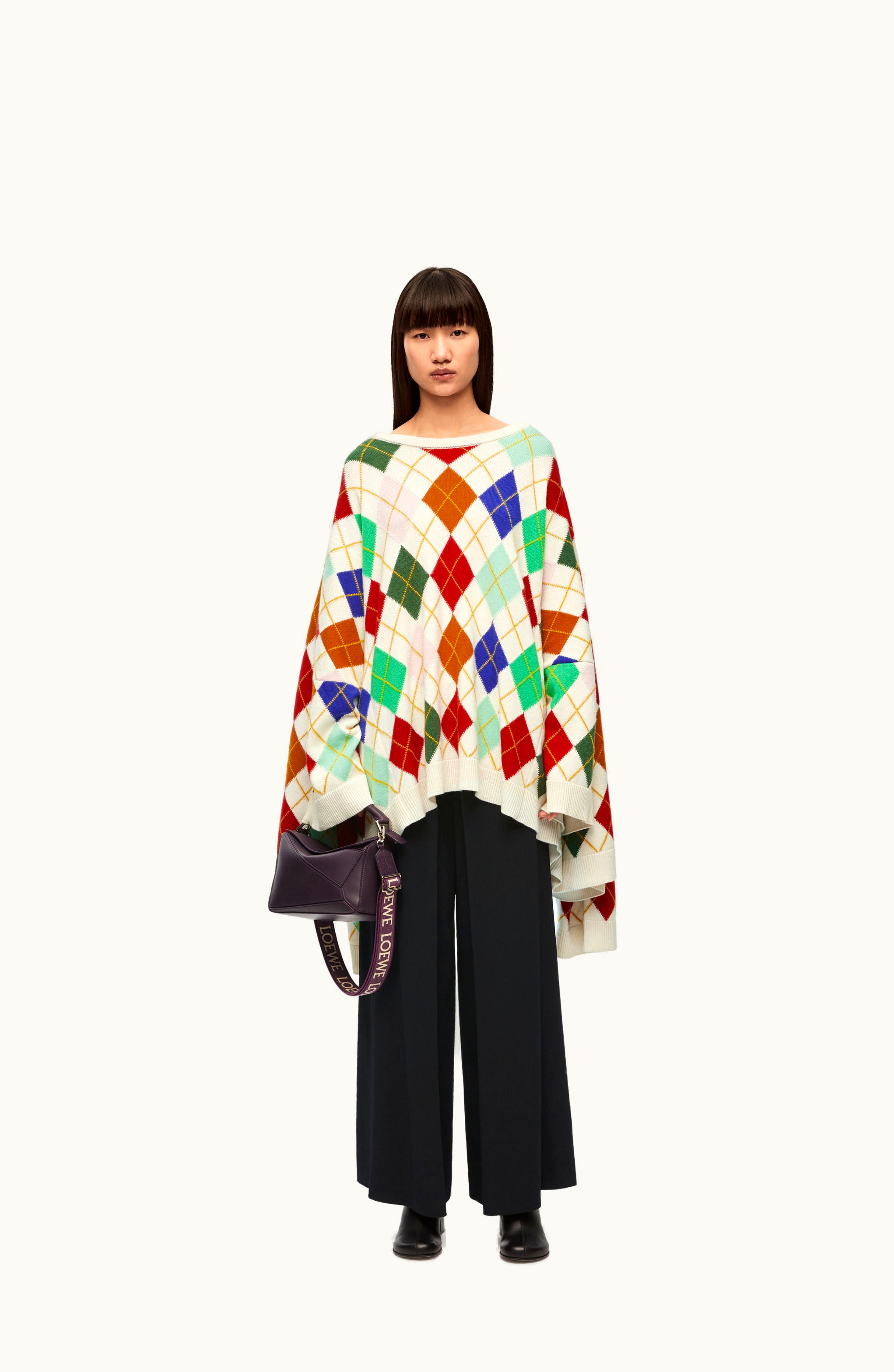 Loewe Loewe Oversized Argyle Sweater In Cashmere Soft White / Multicolour