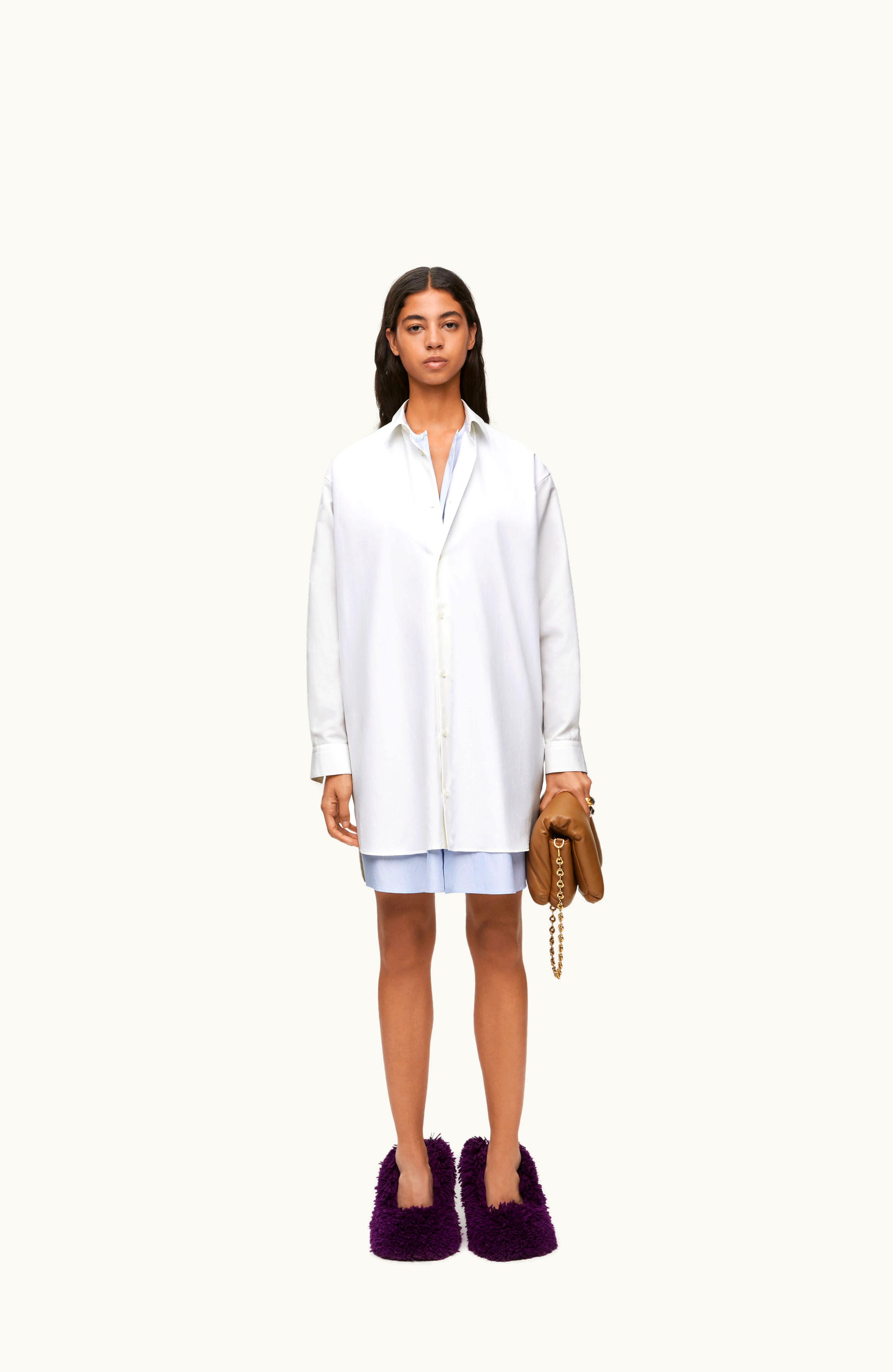 Loewe Loewe Double Layer Shirt Dress In Cotton And Silk White / Blue