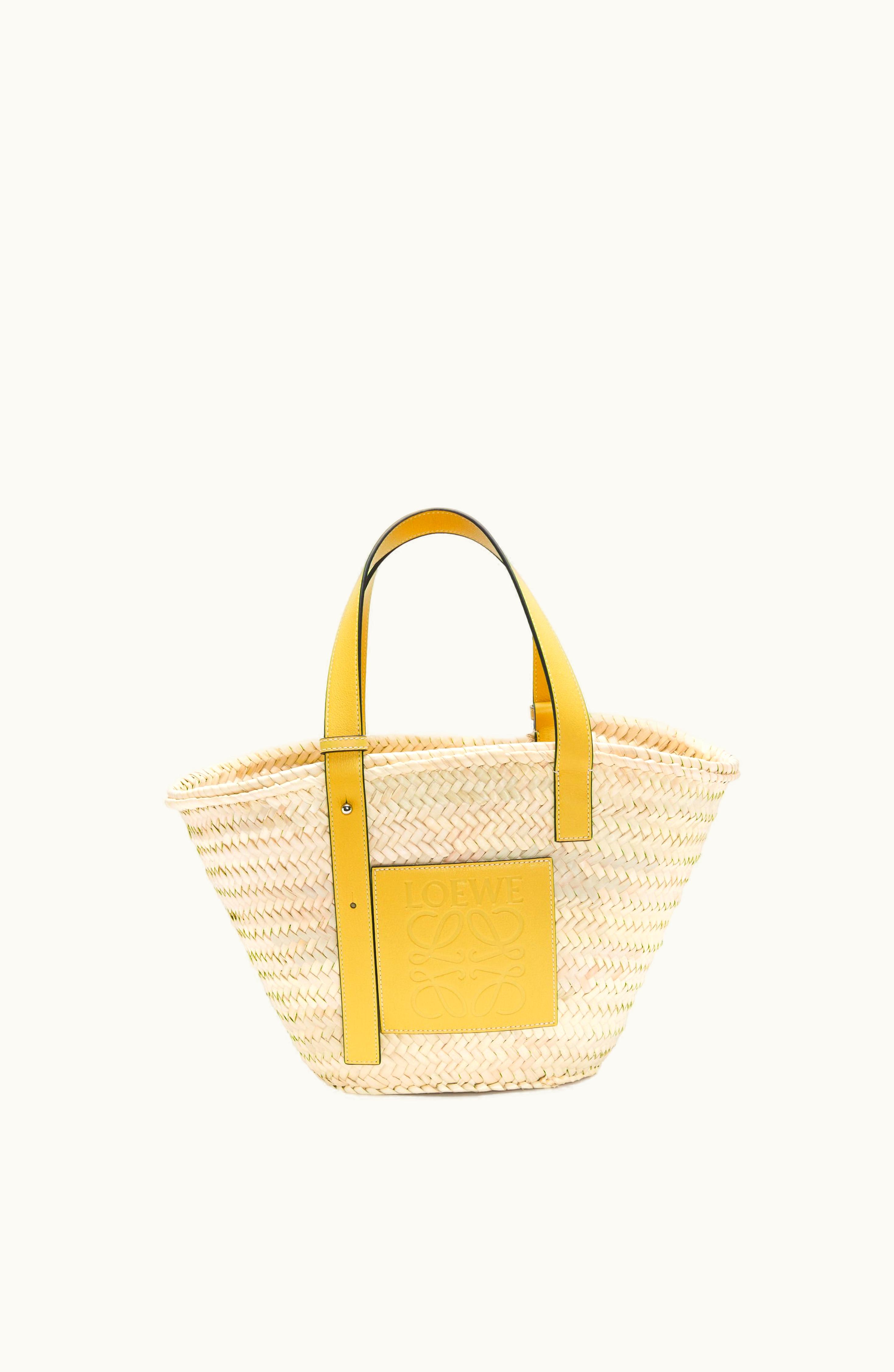 Loewe Loewe Basket Bag In Palm Leaf And Calfskin Dark Yellow