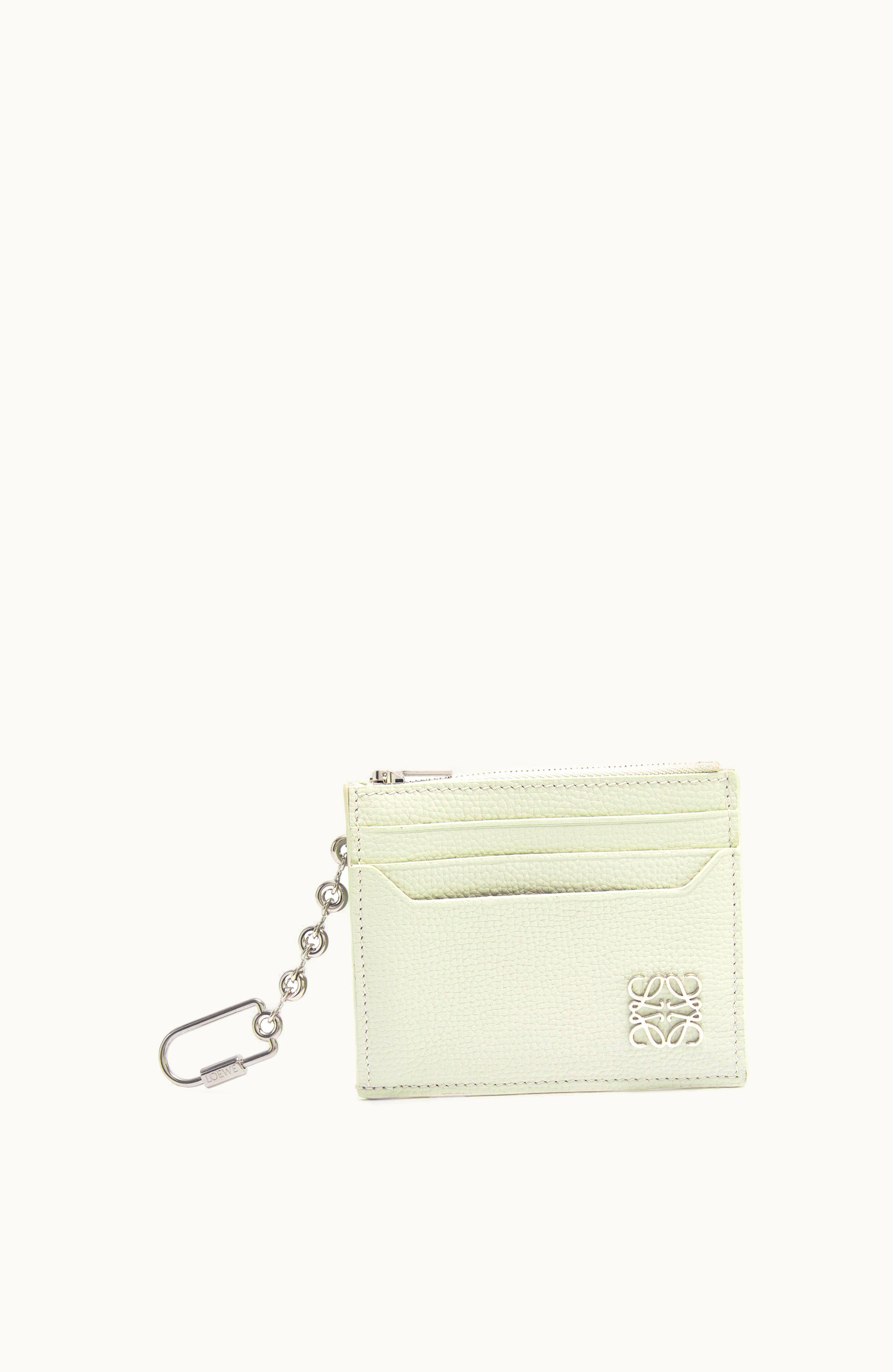 Loewe Loewe Anagram Square Cardholder In Pebble Grain Calfskin With Chain Light Celadon