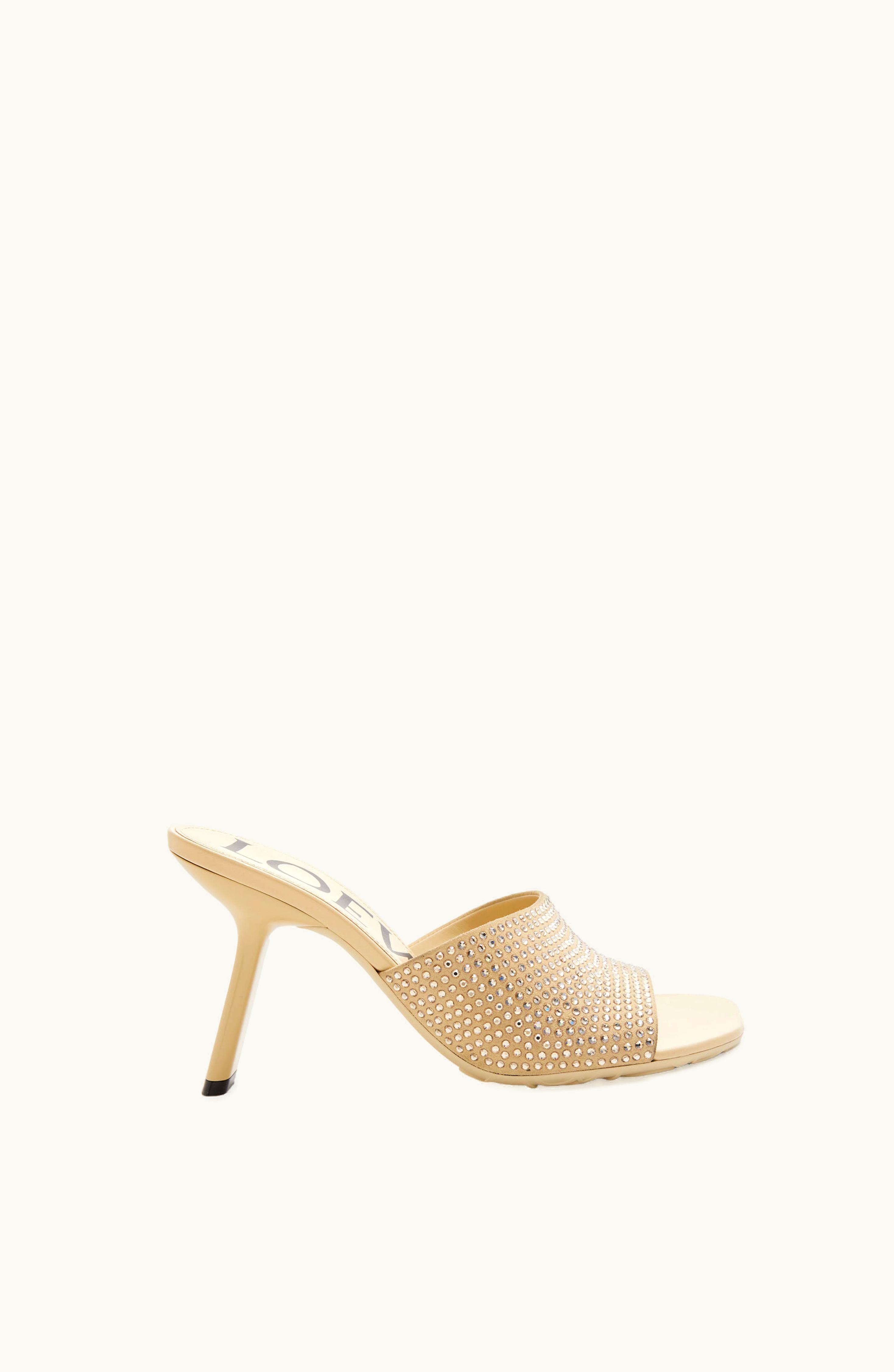 Loewe Loewe Petal Heel Slide In Suede And Allover Rhinestones Oat Milk