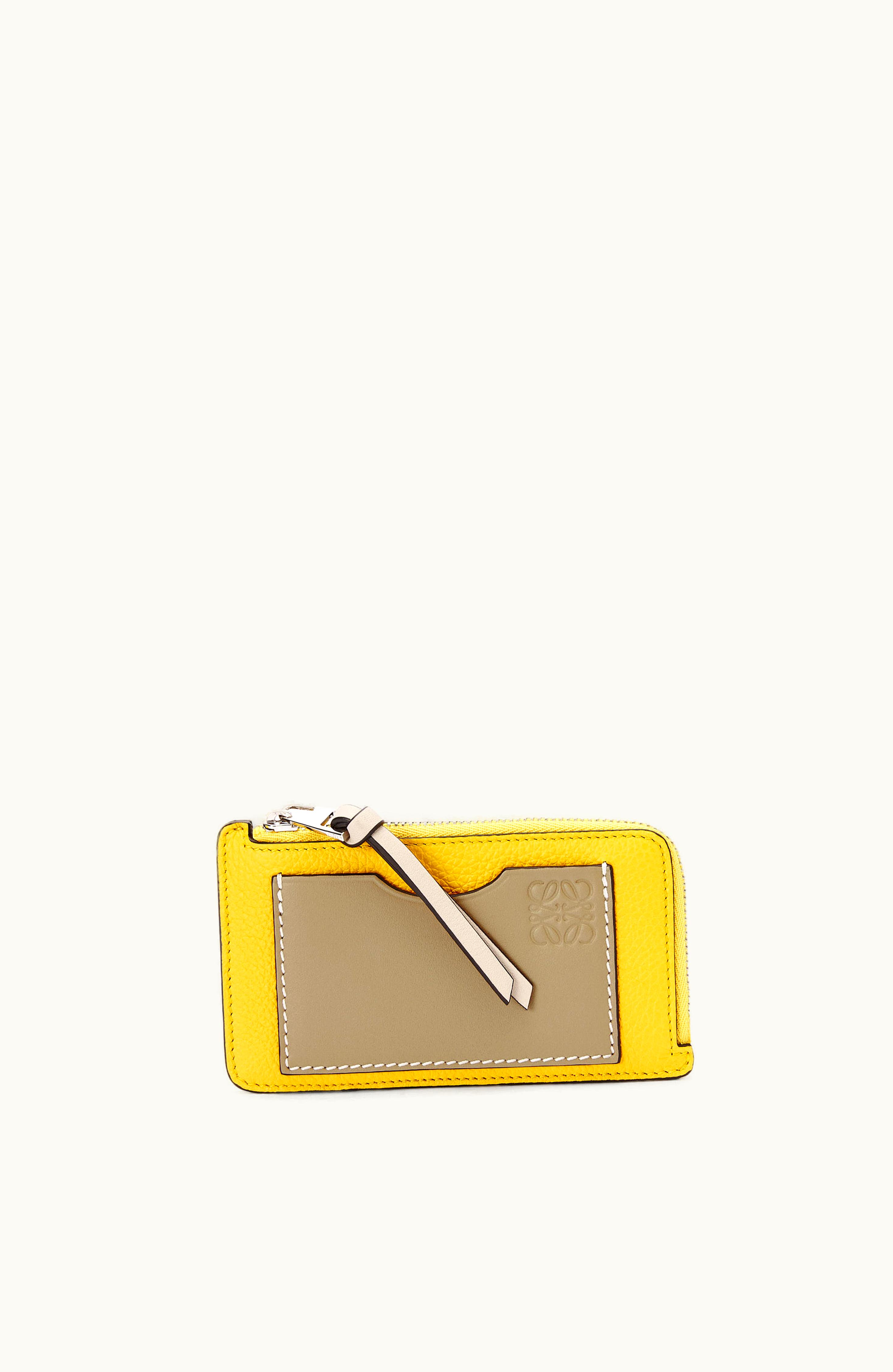 Loewe Loewe Coin Cardholder In Soft Grained Calfskin Yellow / Clay Green