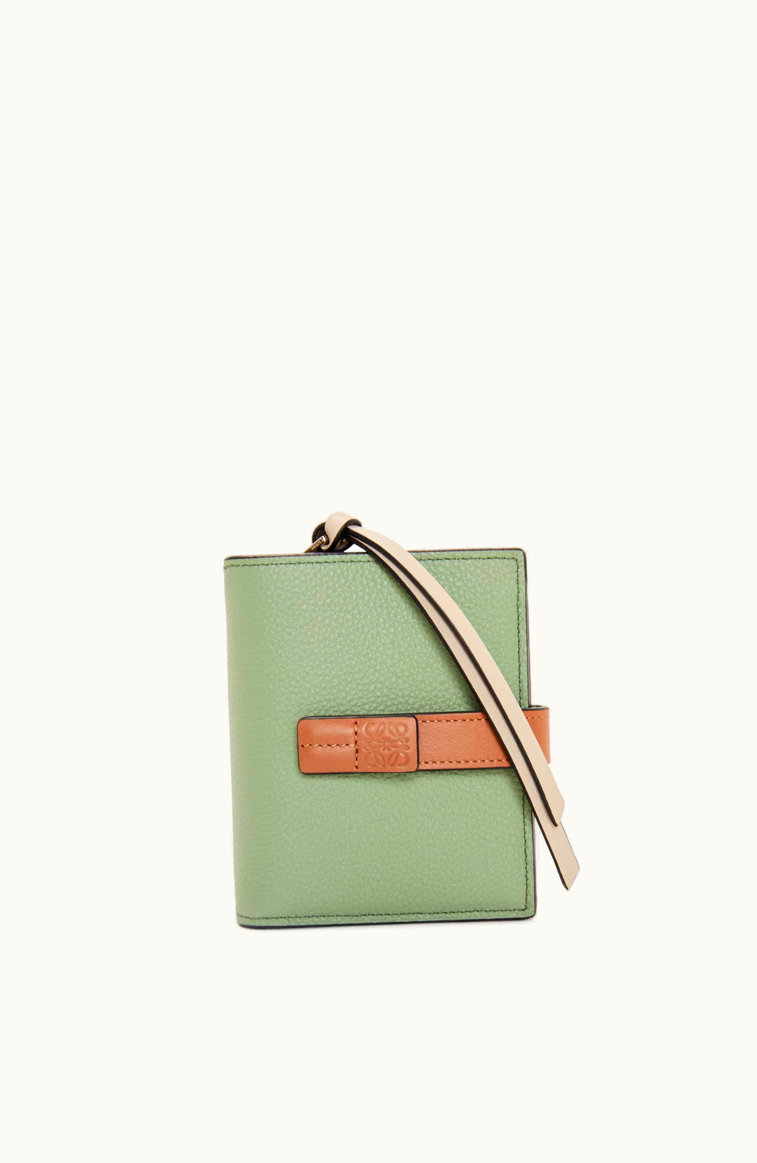 Loewe Loewe Compact Zip Wallet In Soft Grained Calfskin Rosemary / Tan