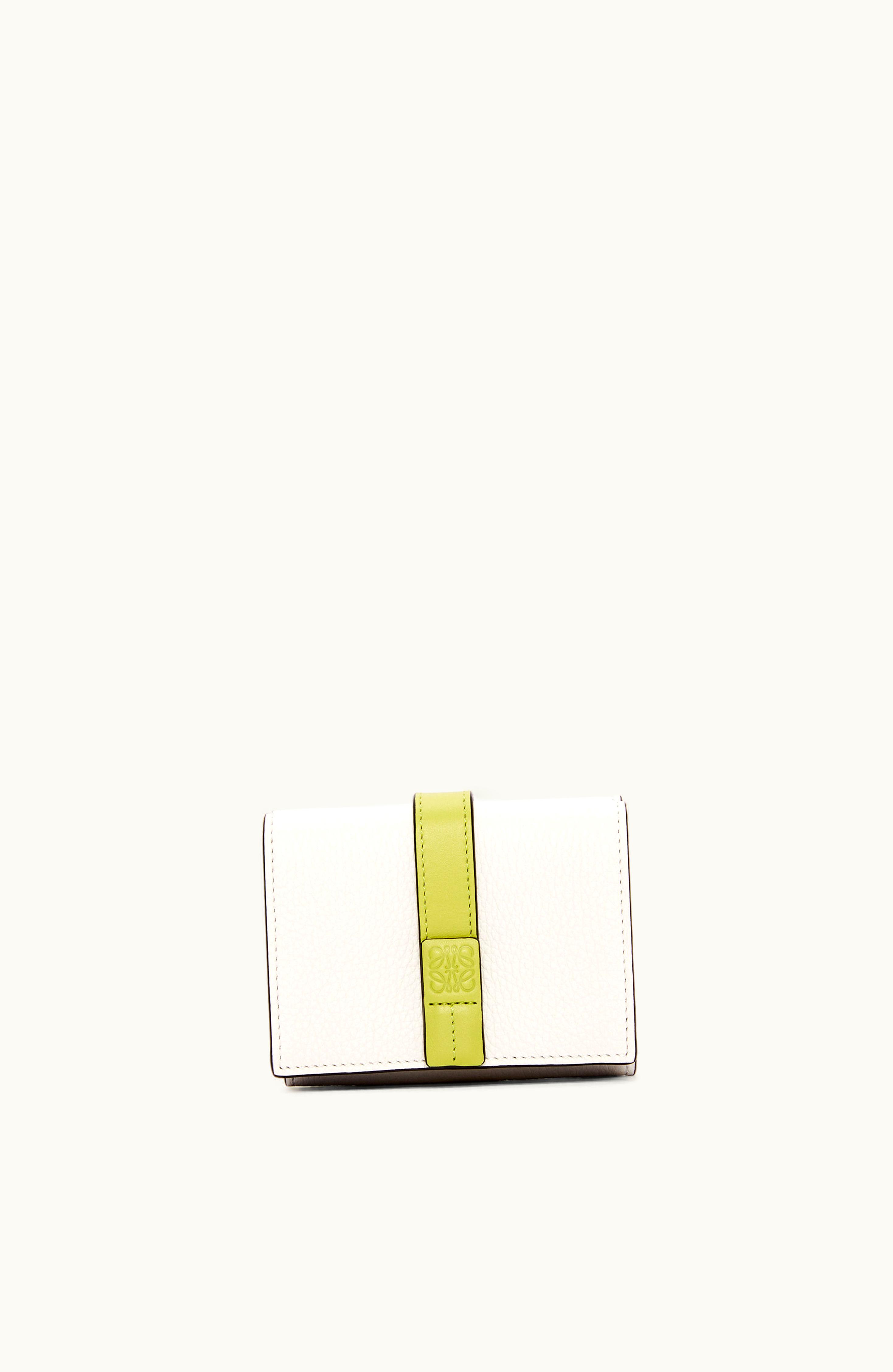 Loewe Loewe Trifold Wallet In Soft Grained Calfskin Soft White / Lime Yellow