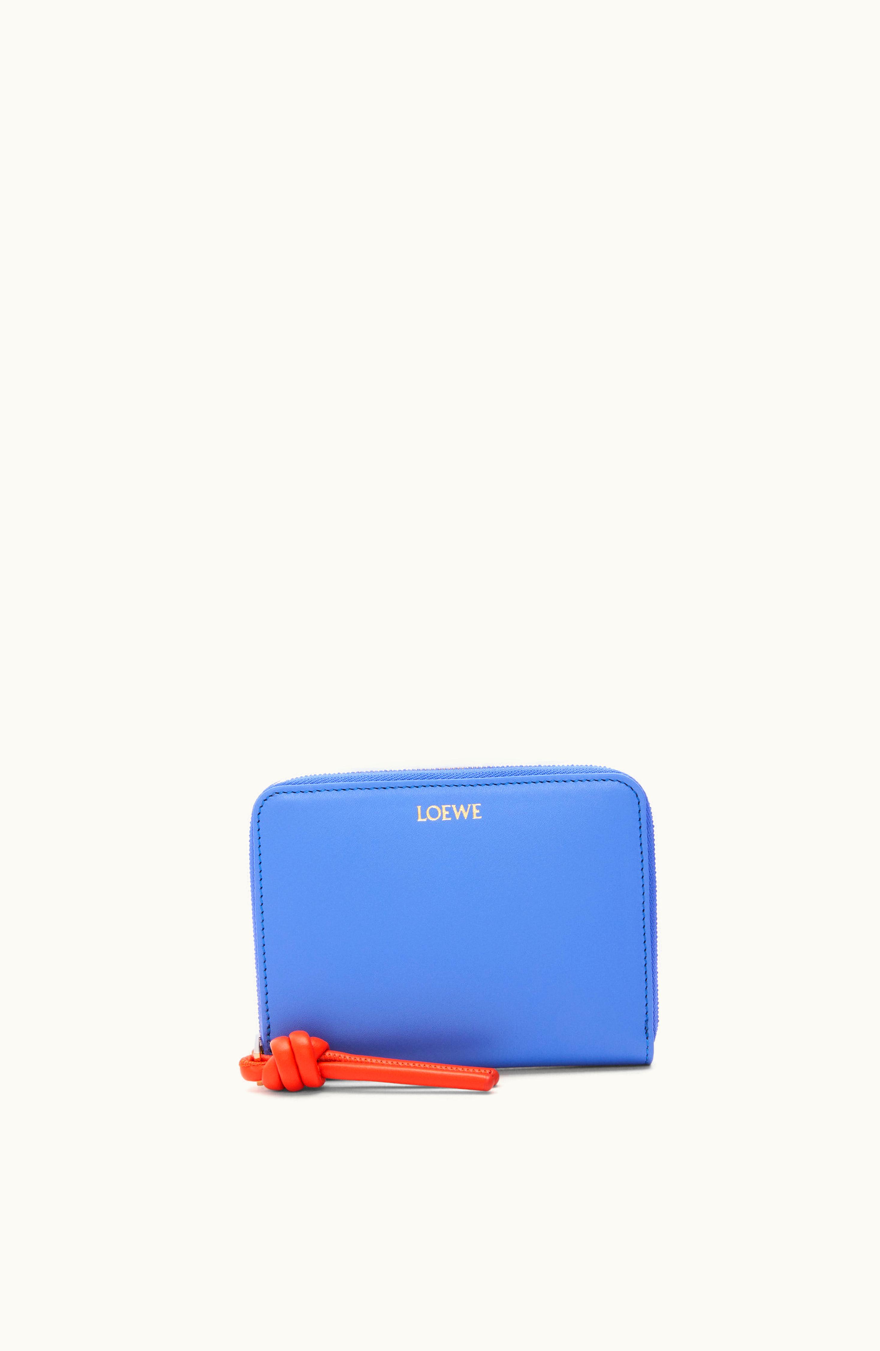 Loewe Loewe Knot Compact Zip Wallet In Shiny Nappa Calfskin Seaside Blue / Vivid Orange
