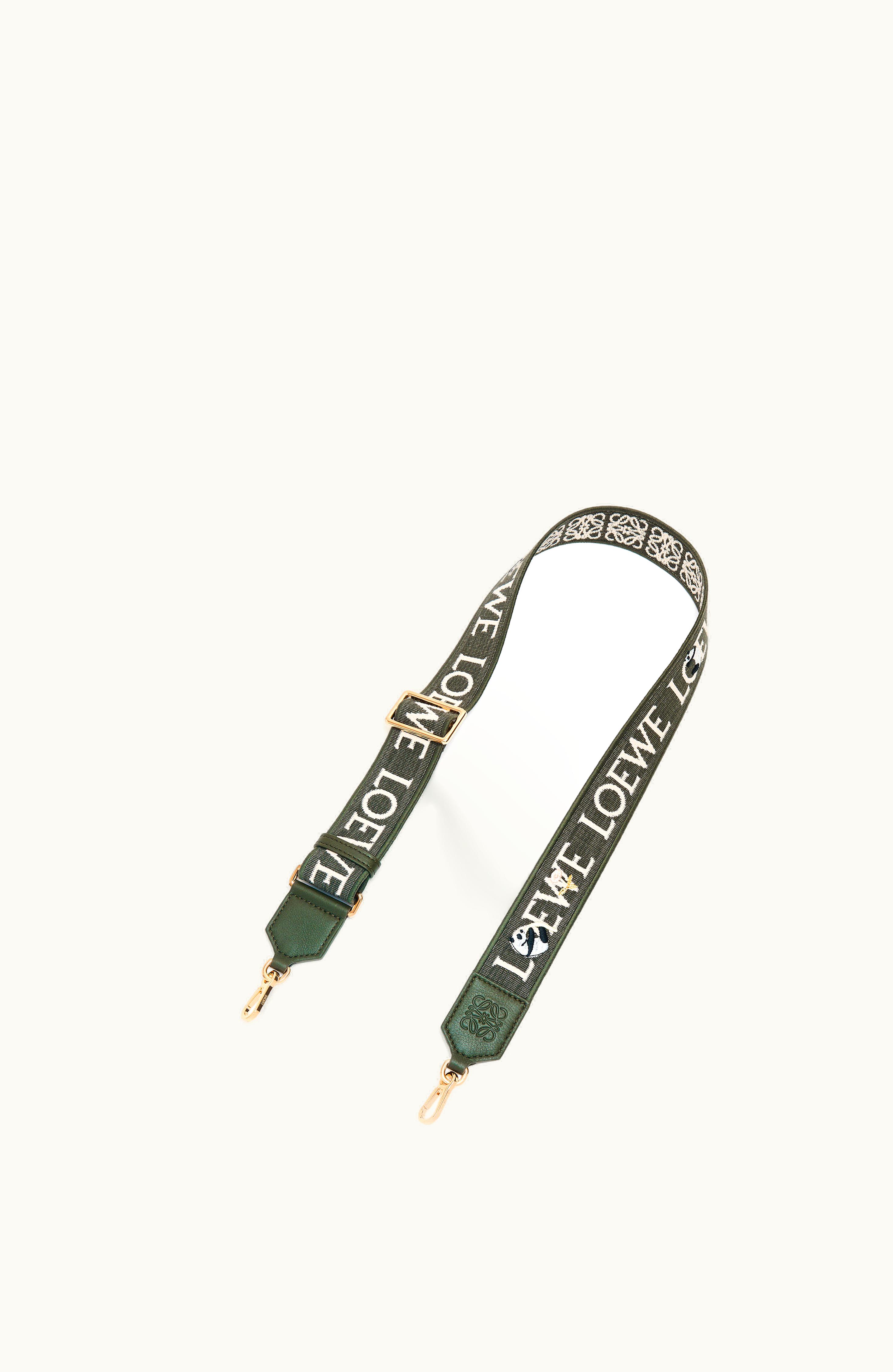 Loewe Loewe Panda Anagram Strap In Jacquard And Calfskin Bottle Green