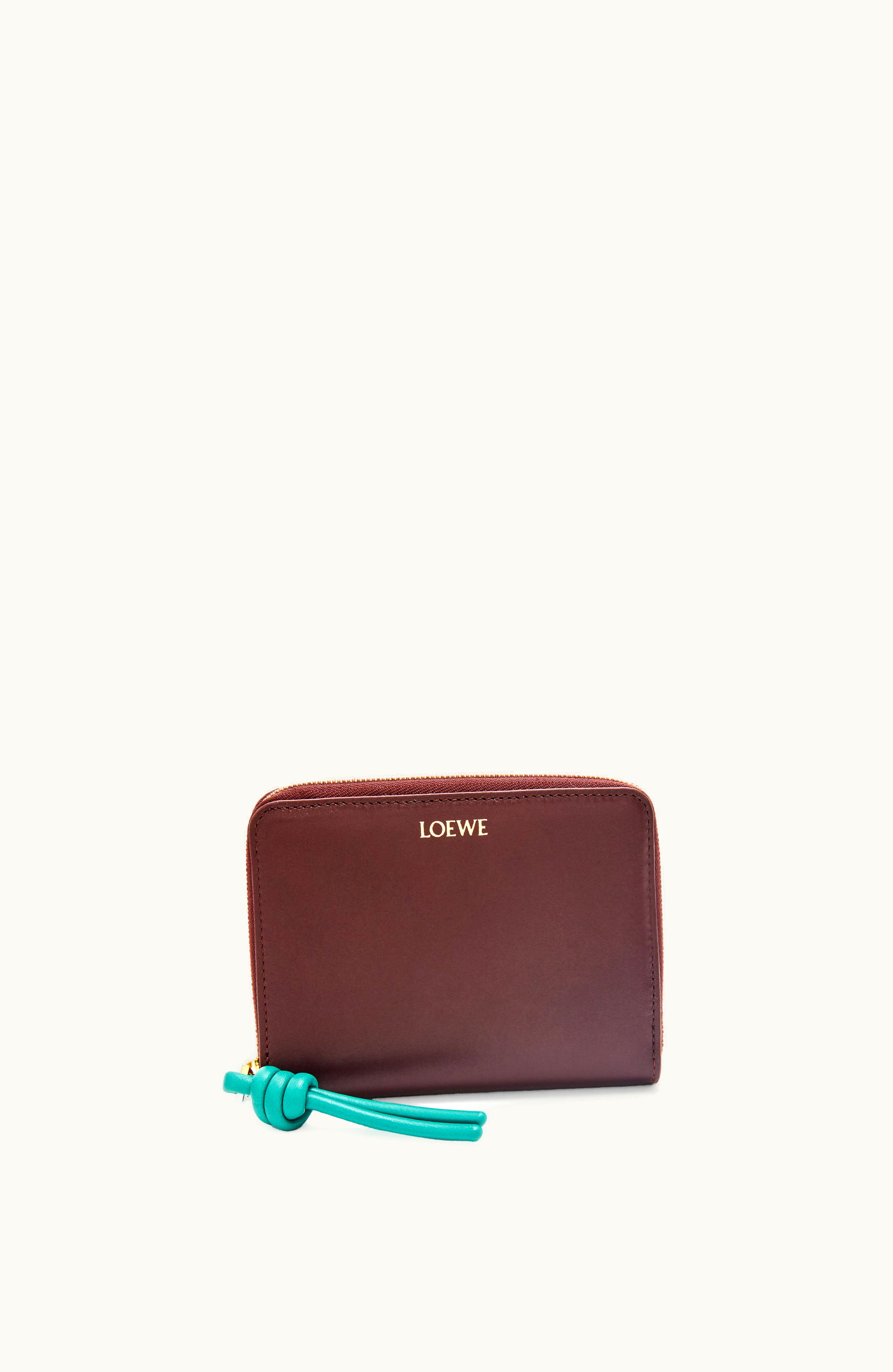 Loewe Loewe Knot Compact Zip Wallet In Shiny Nappa Calfskin Burgundy / Emerald