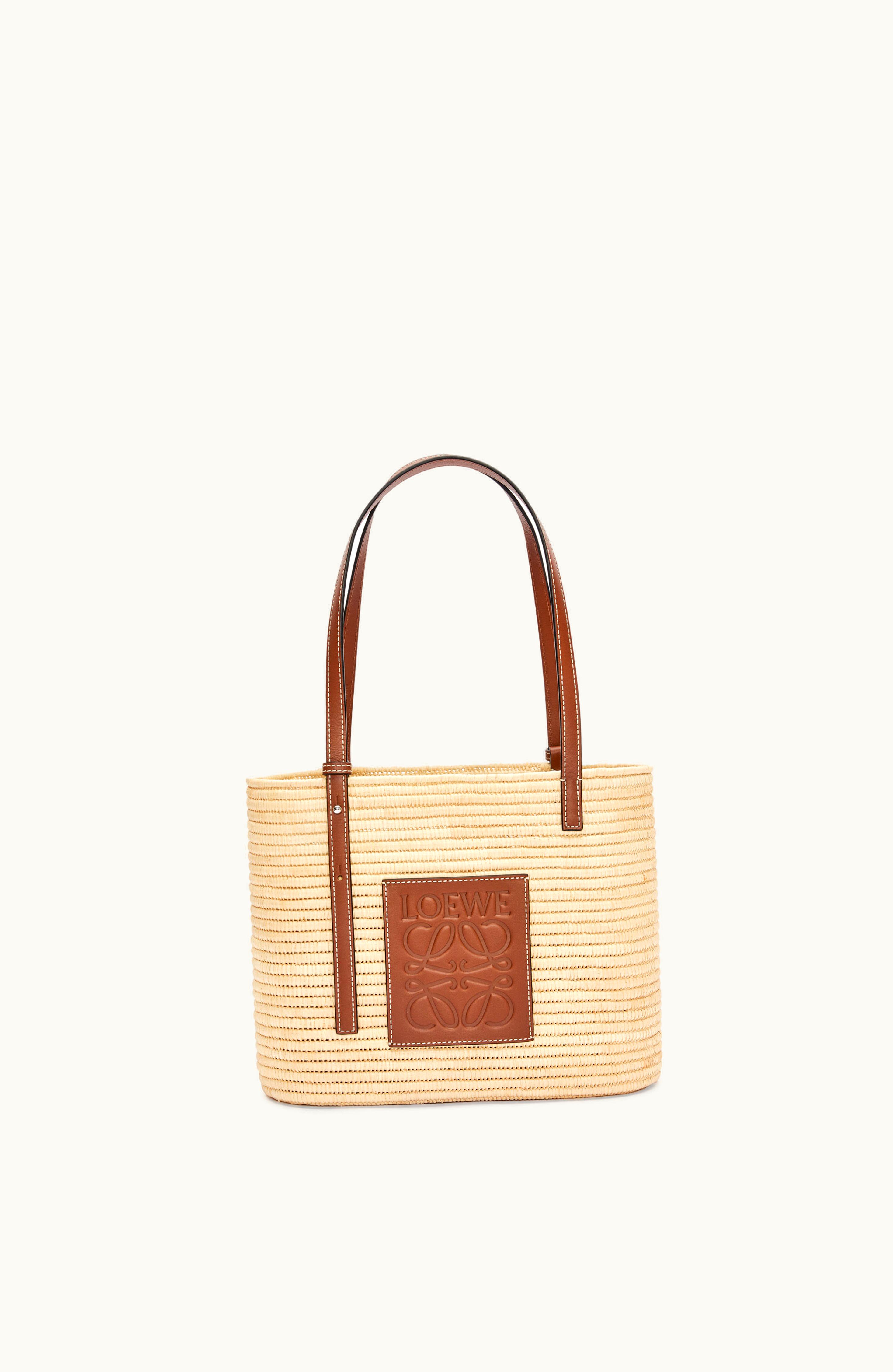 Loewe Loewe Small Square Basket Bag In Raffia And Calfskin Natural / Pecan