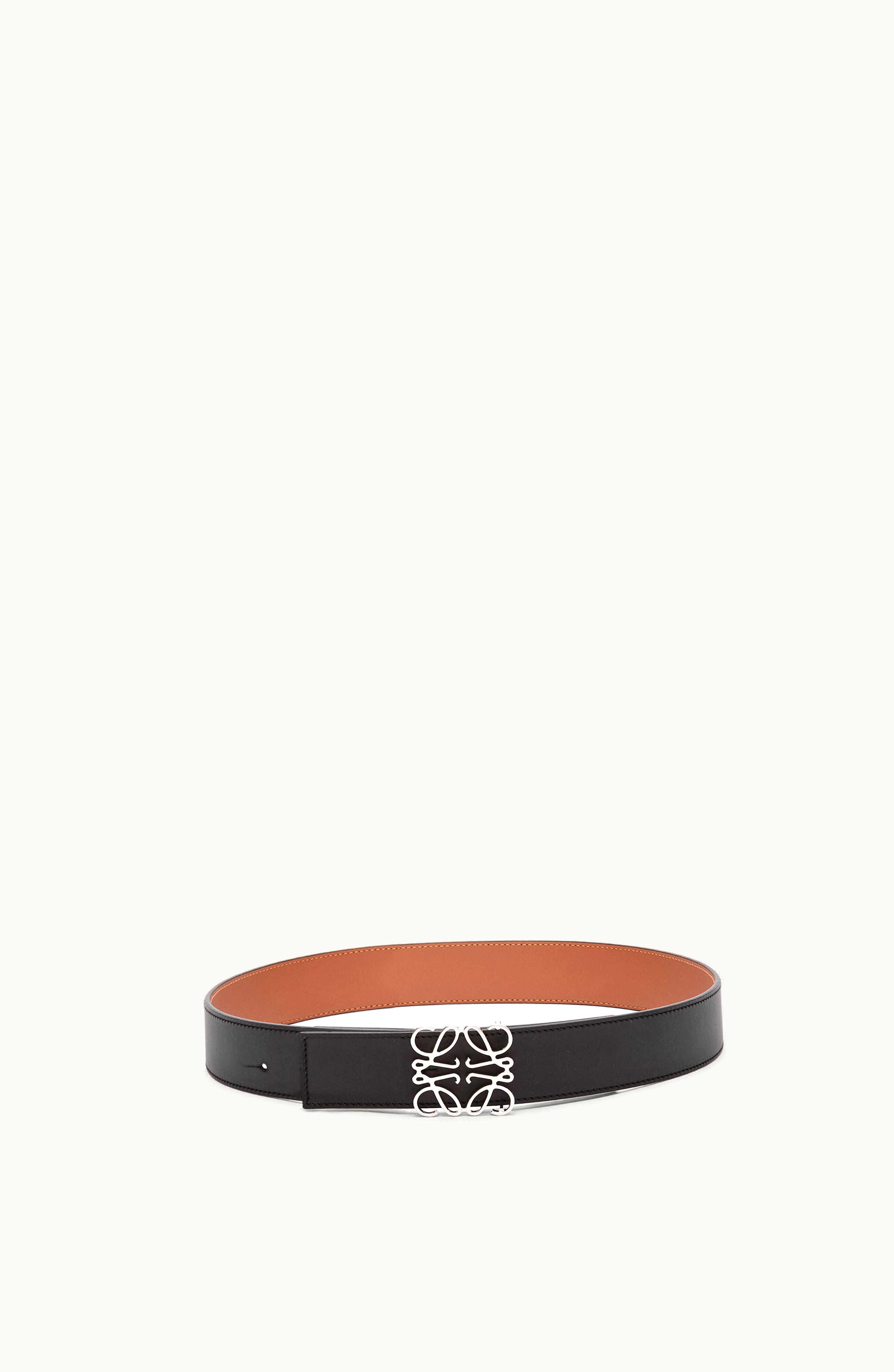 Loewe Loewe Reversible Anagram Belt In Smooth Calfskin Black / Tan / Palladium 515.01.010-1555