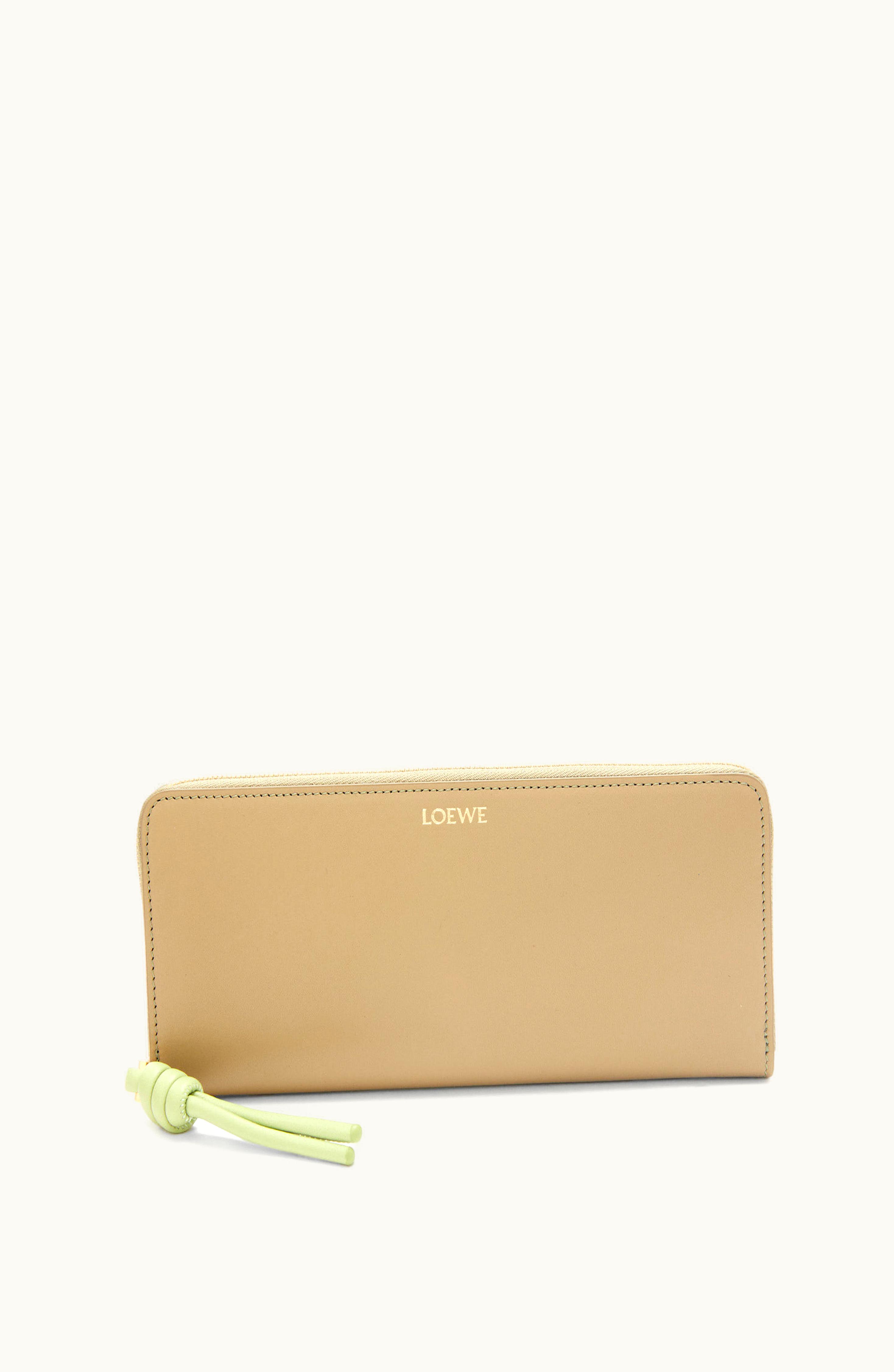Loewe Loewe Knot Zip Around Wallet In Shiny Nappa Calfskin Clay Green / Lime Green