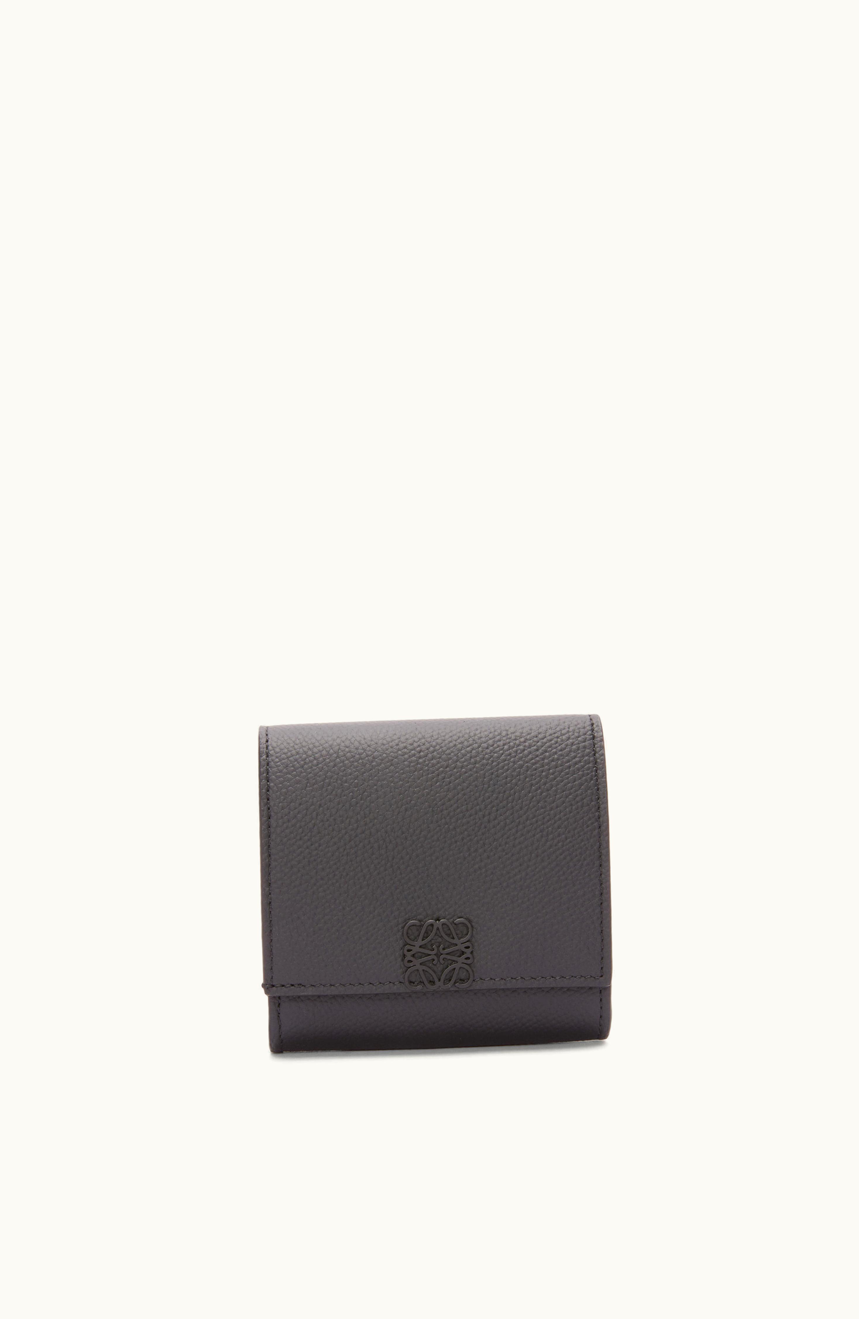 Loewe Loewe Anagram Compact Flap Wallet In Pebble Grain Calfskin Black