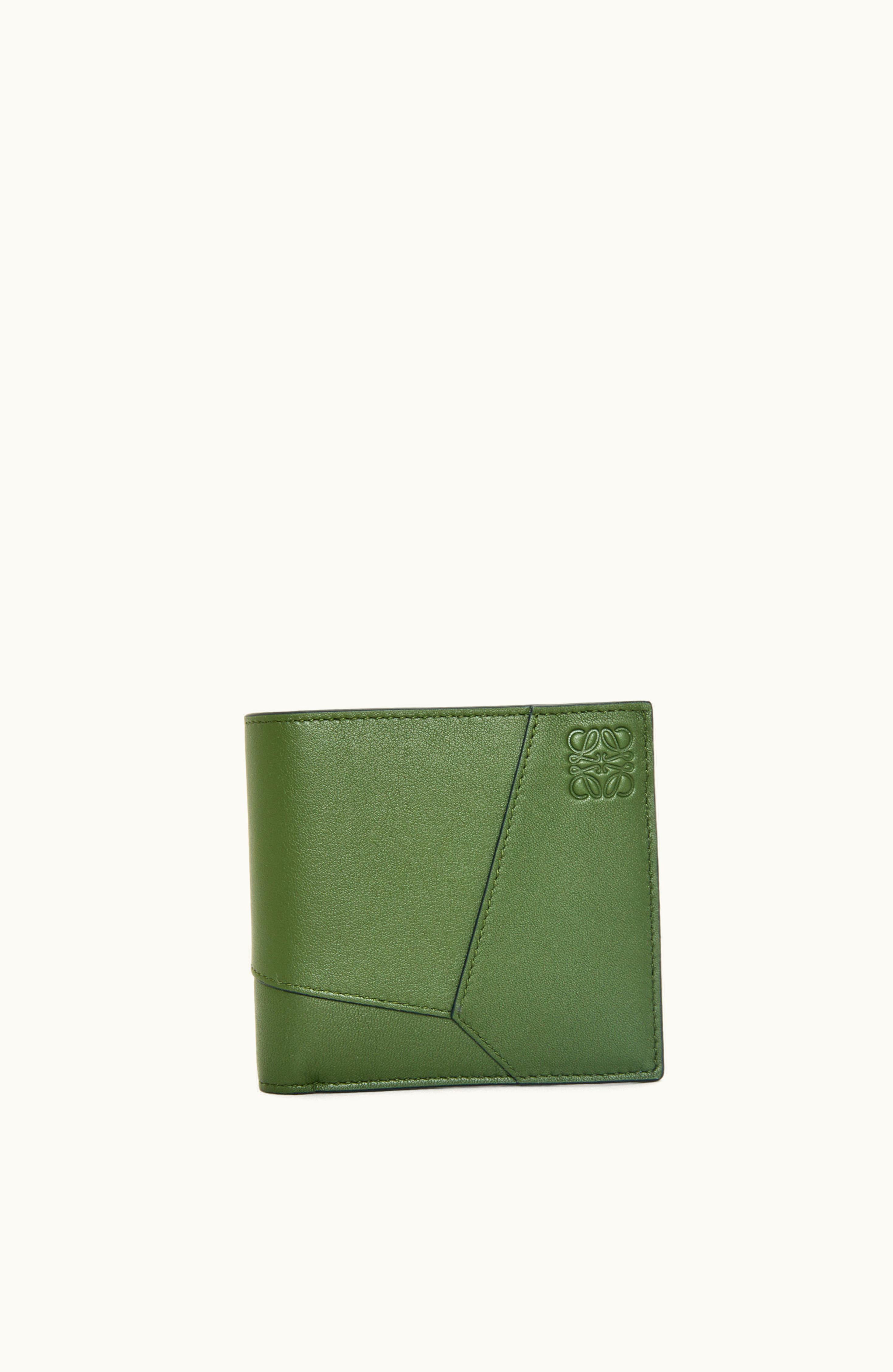 Loewe Loewe Puzzle Bifold Coin Wallet In Classic Calfskin Hunter Green
