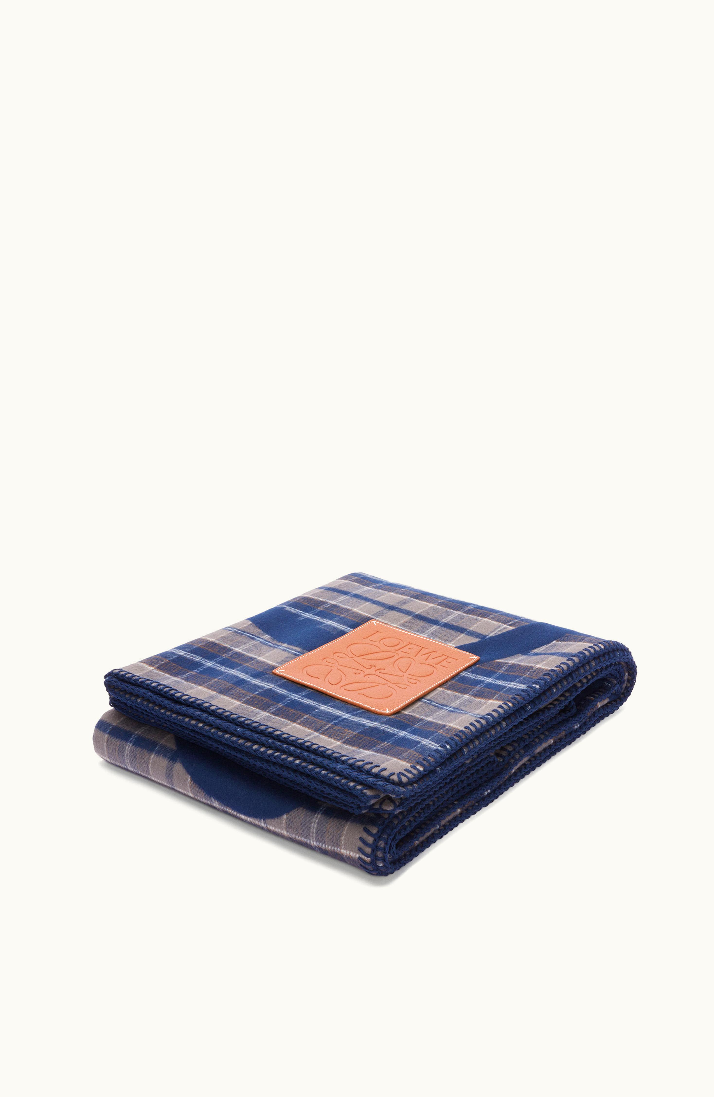 Loewe Loewe Check Blanket In Wool And Cashmere Navy Blue / Multicolor