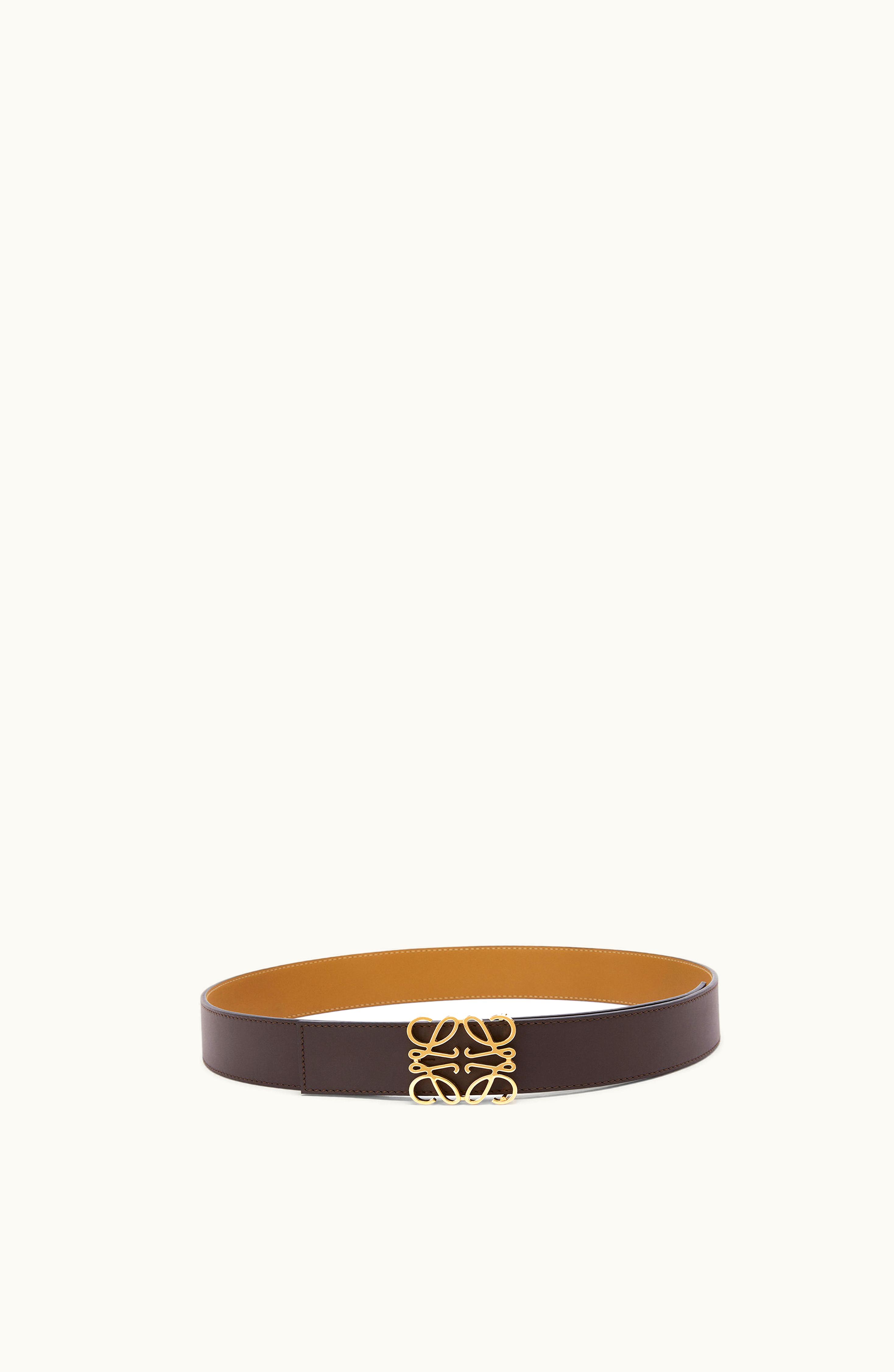 Loewe Loewe Reversible Anagram Belt In Smooth Calfskin Chocolate / Ochre / Gold