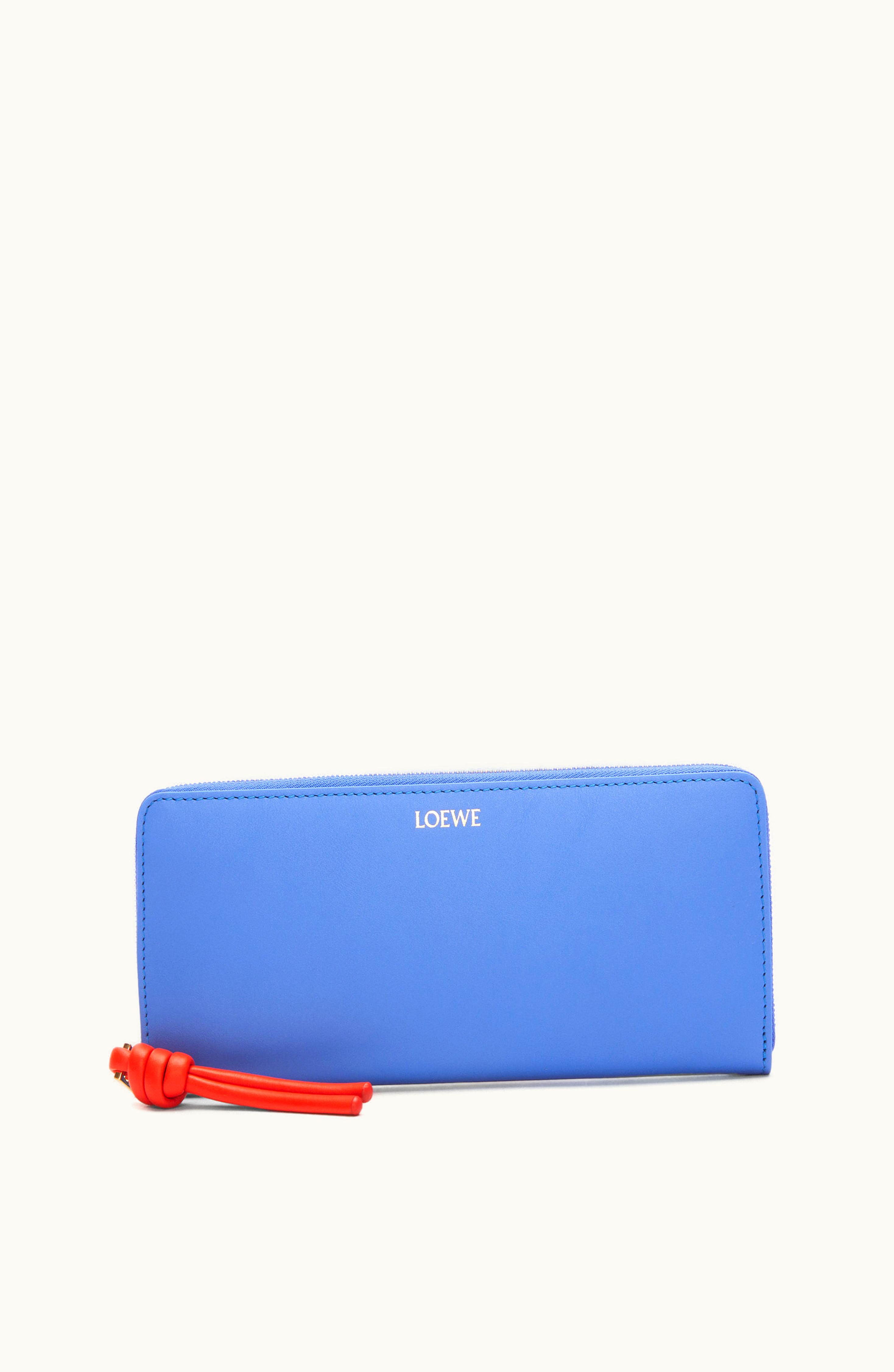 Loewe Loewe Knot Zip Around Wallet In Shiny Nappa Calfskin Seaside Blue / Vivid Orange