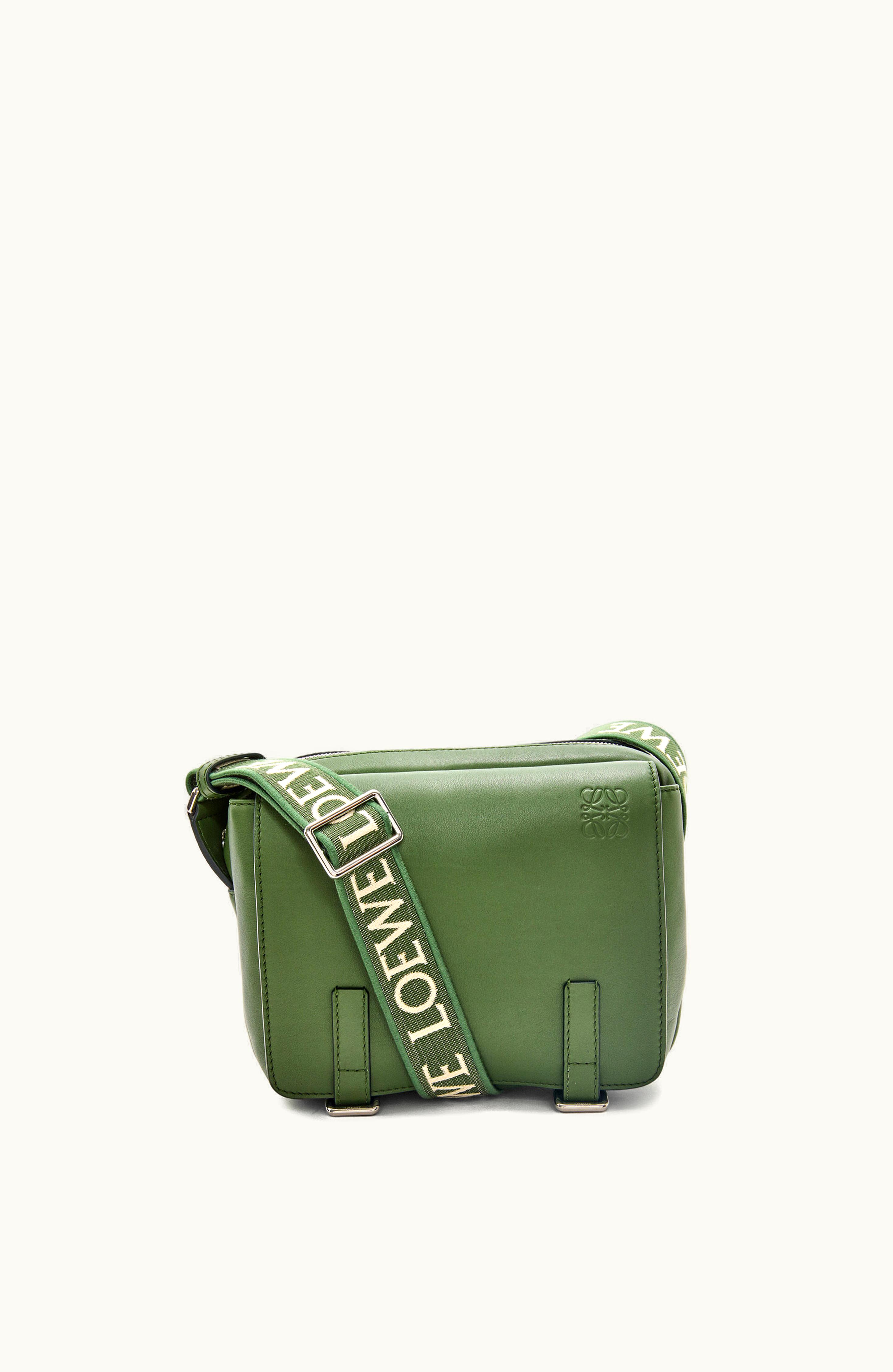 Loewe Loewe XS Military Messenger Bag In Supple Smooth Calfskin And Jacquard Hunter Green