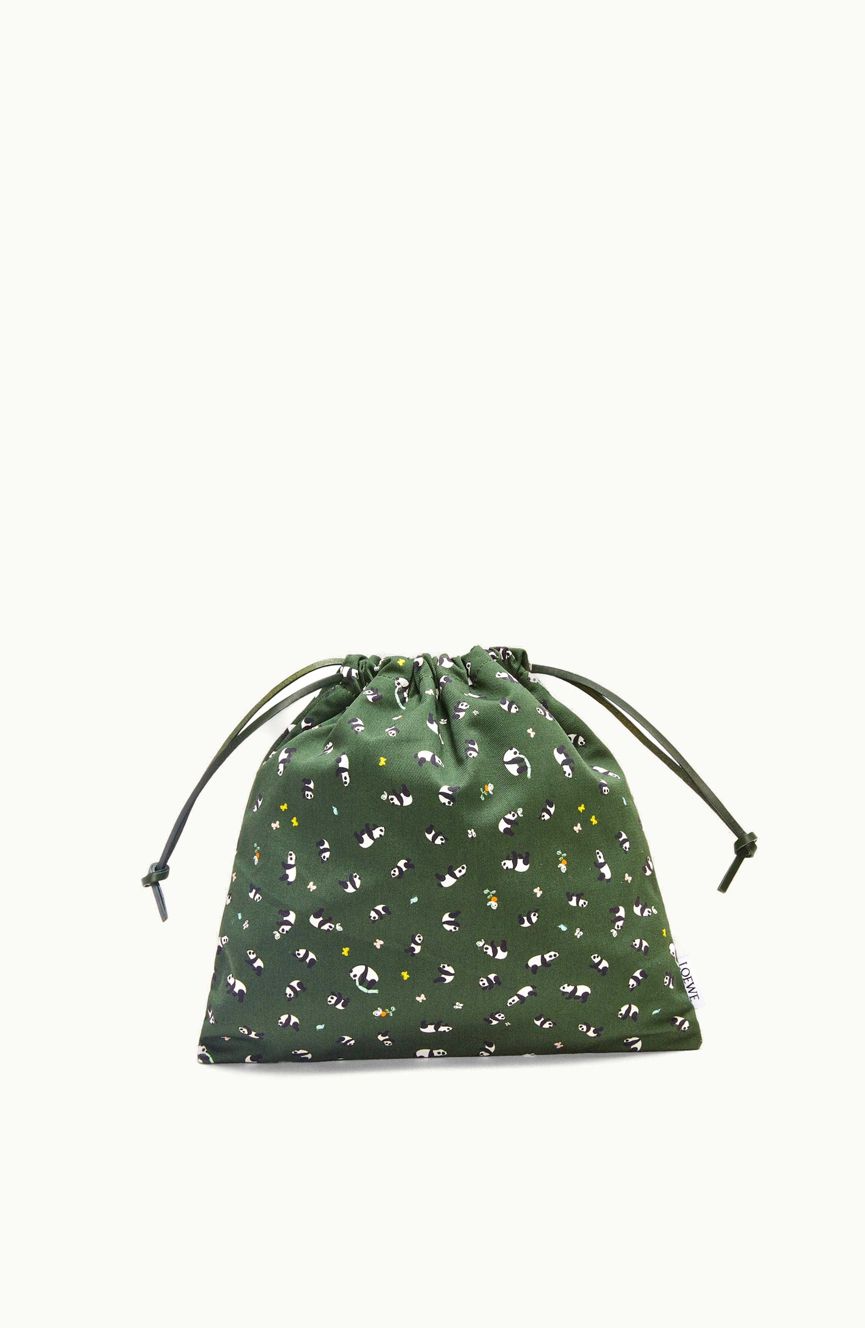 Loewe Loewe Panda Small Drawstring Pouch In Canvas Bottle Green