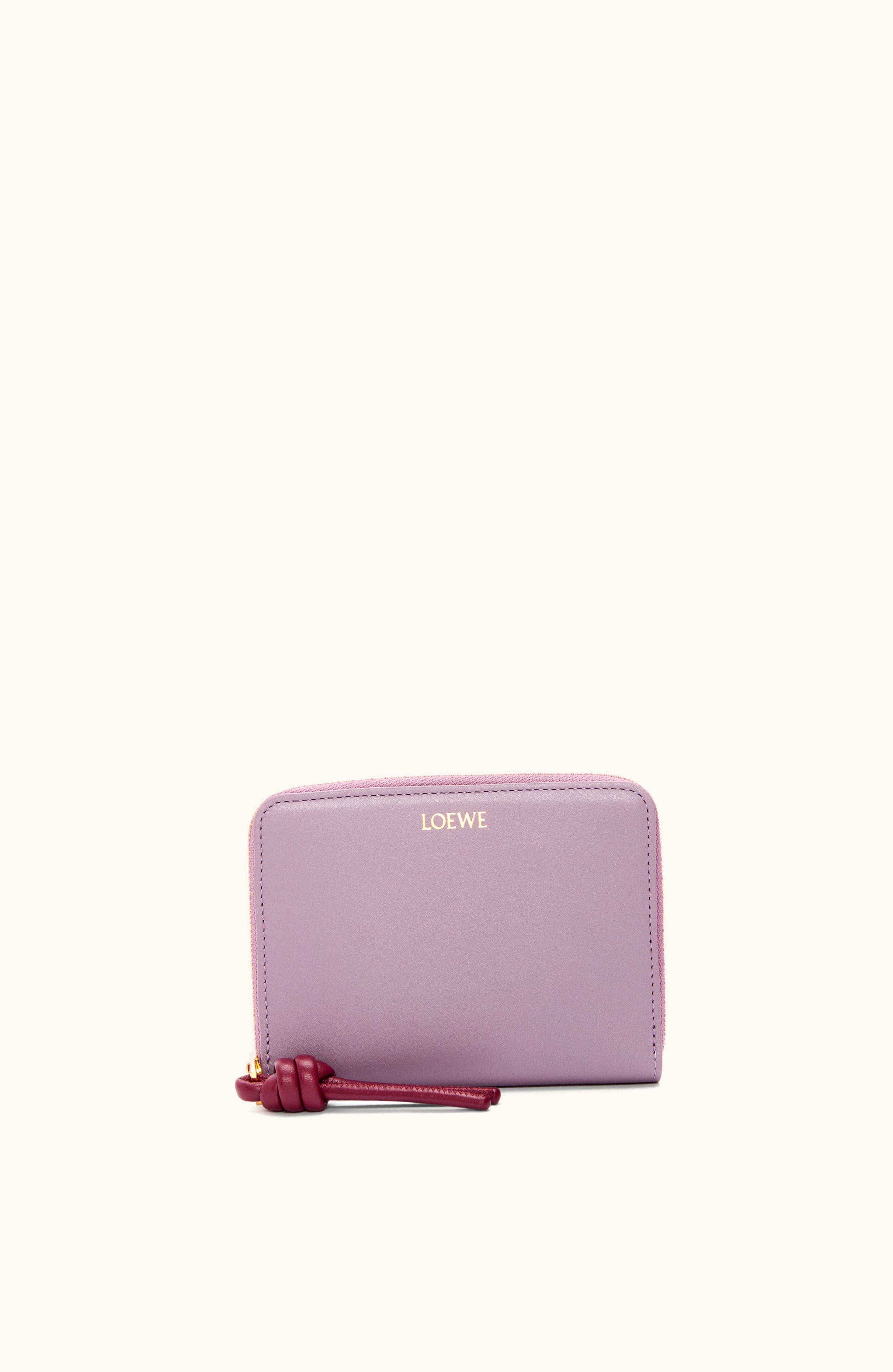 Loewe Loewe Knot Compact Zip Wallet In Shiny Nappa Calfskin Dirty Mauve / Burgundy