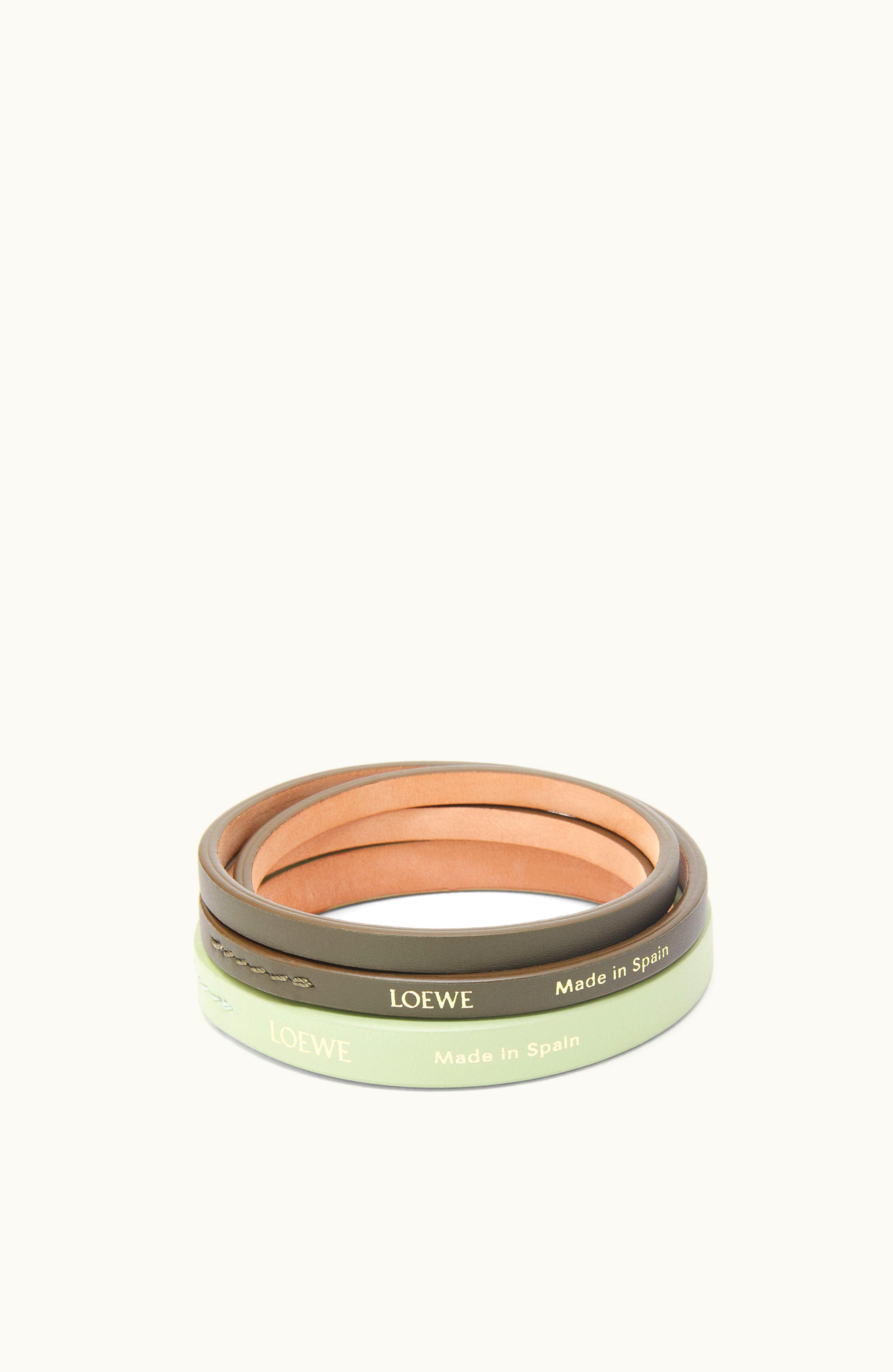 Loewe Loewe Double Bangle Set In Classic Calfskin Light Pale Green / Dark Khaki Gr