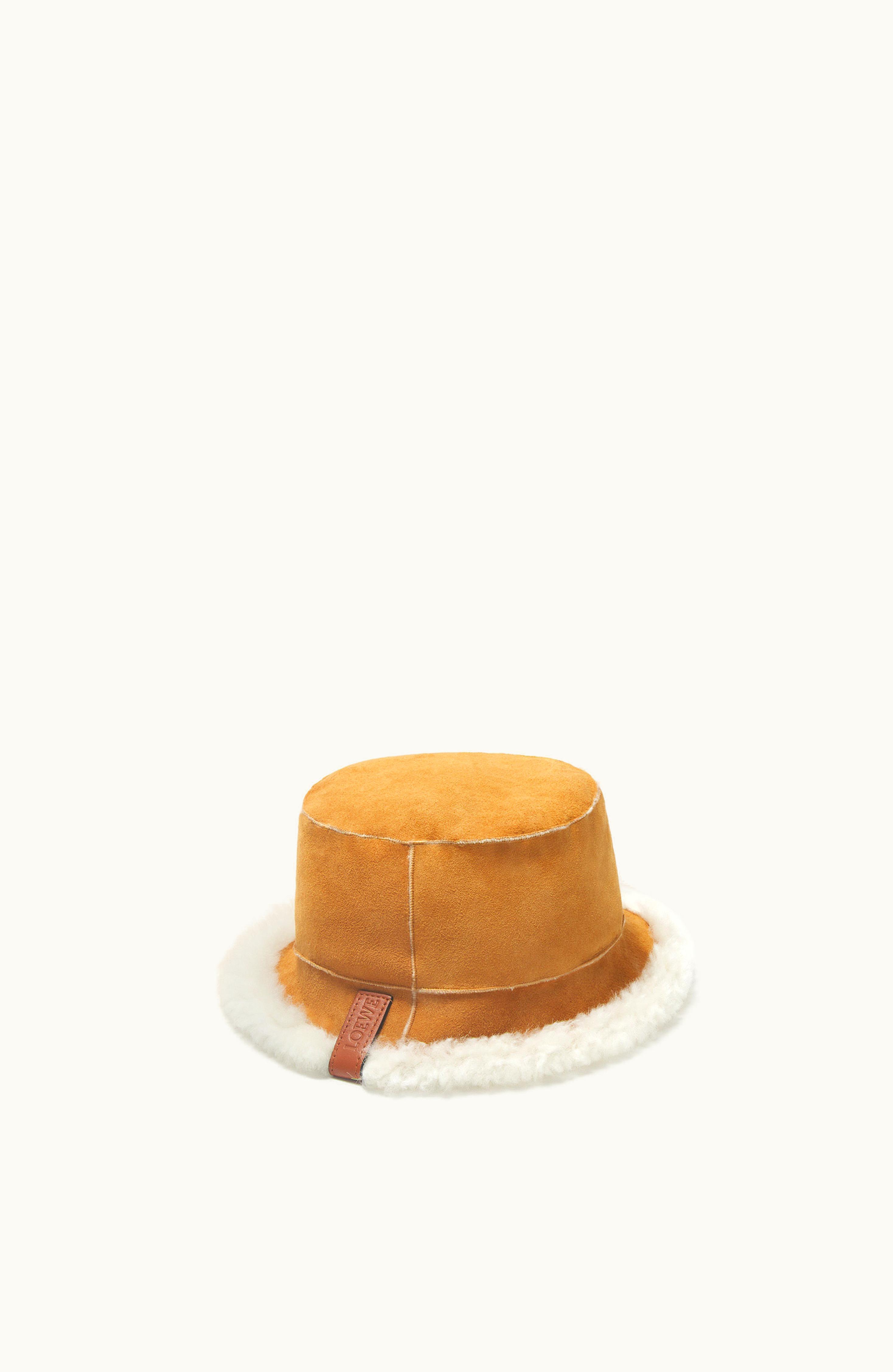 Loewe Loewe Reversible Anagram Bucket Hat In Shearling Camel / White