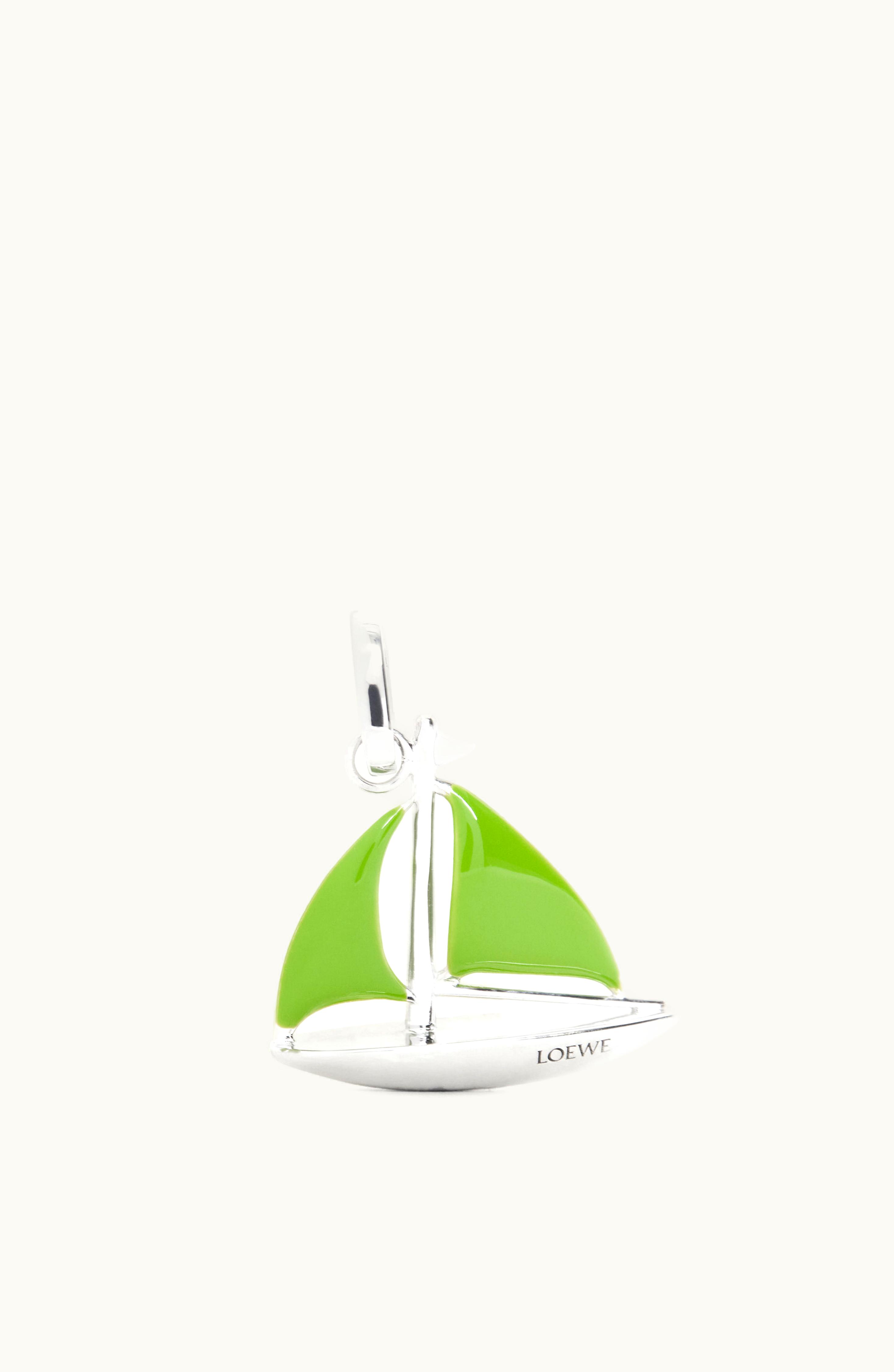 Loewe Loewe Sailboat Charm In Sterling Silver And Enamel Silver / White / Green