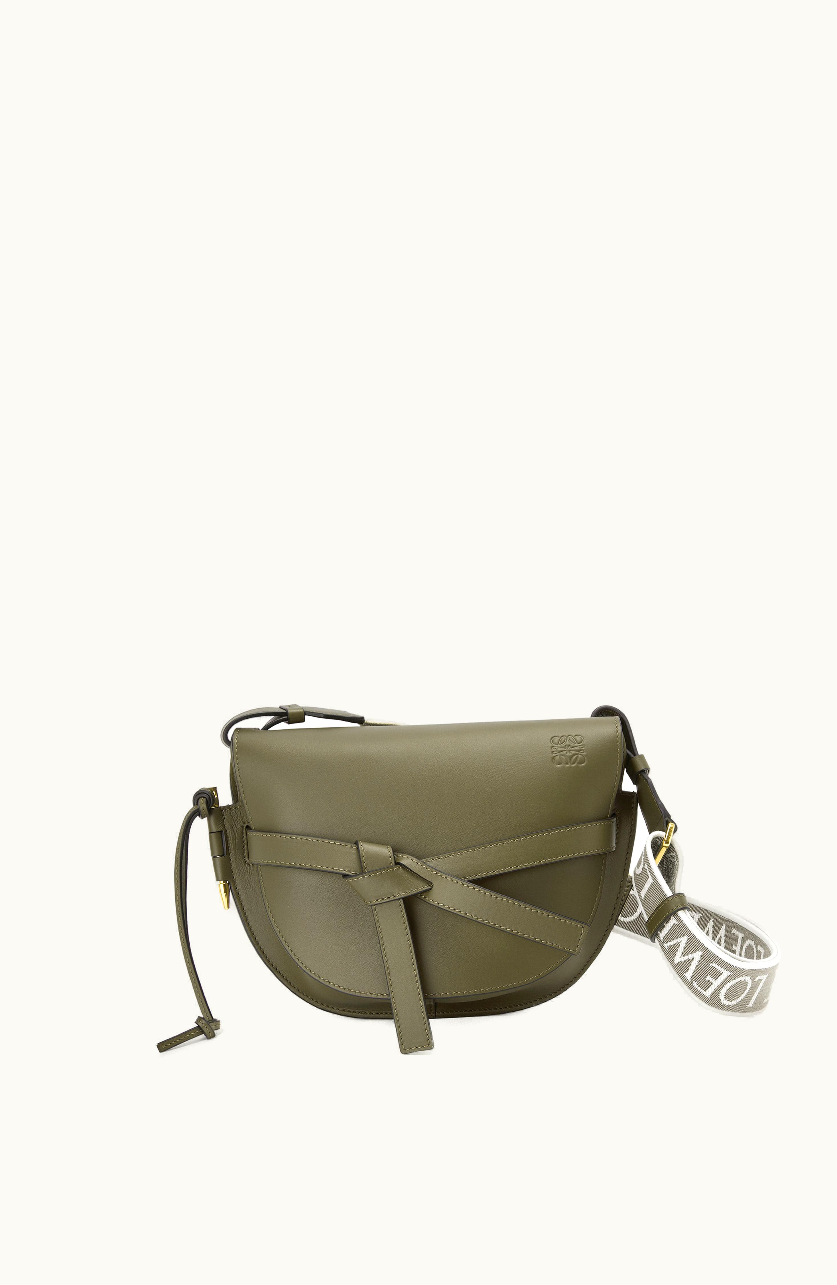 Loewe Loewe Small Gate Bag In Soft Calfskin And Jacquard Autumn Green