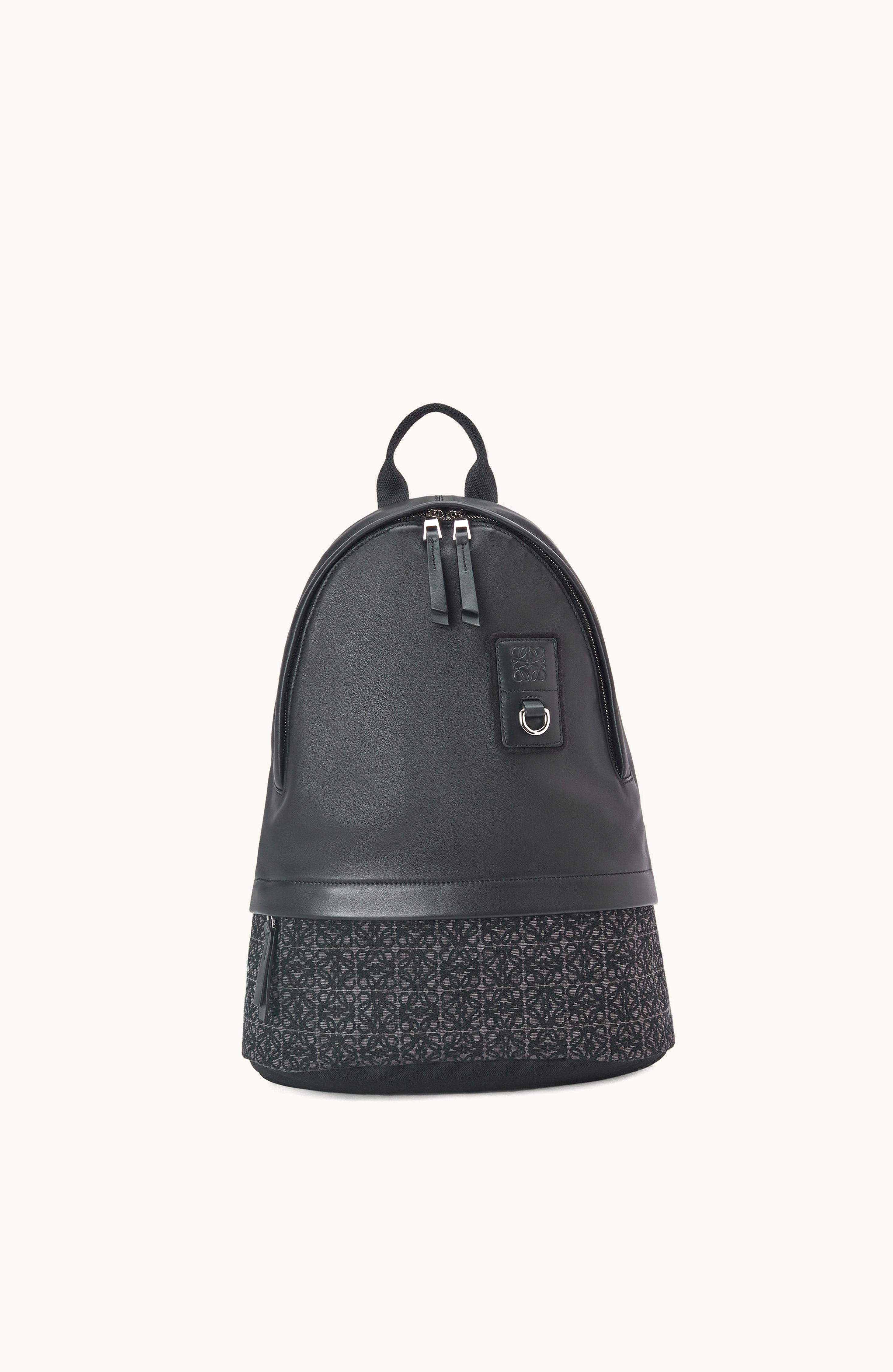 Loewe Loewe Round Slim Backpack In Calfskin And Anagram Jacquard Anthracite / Black