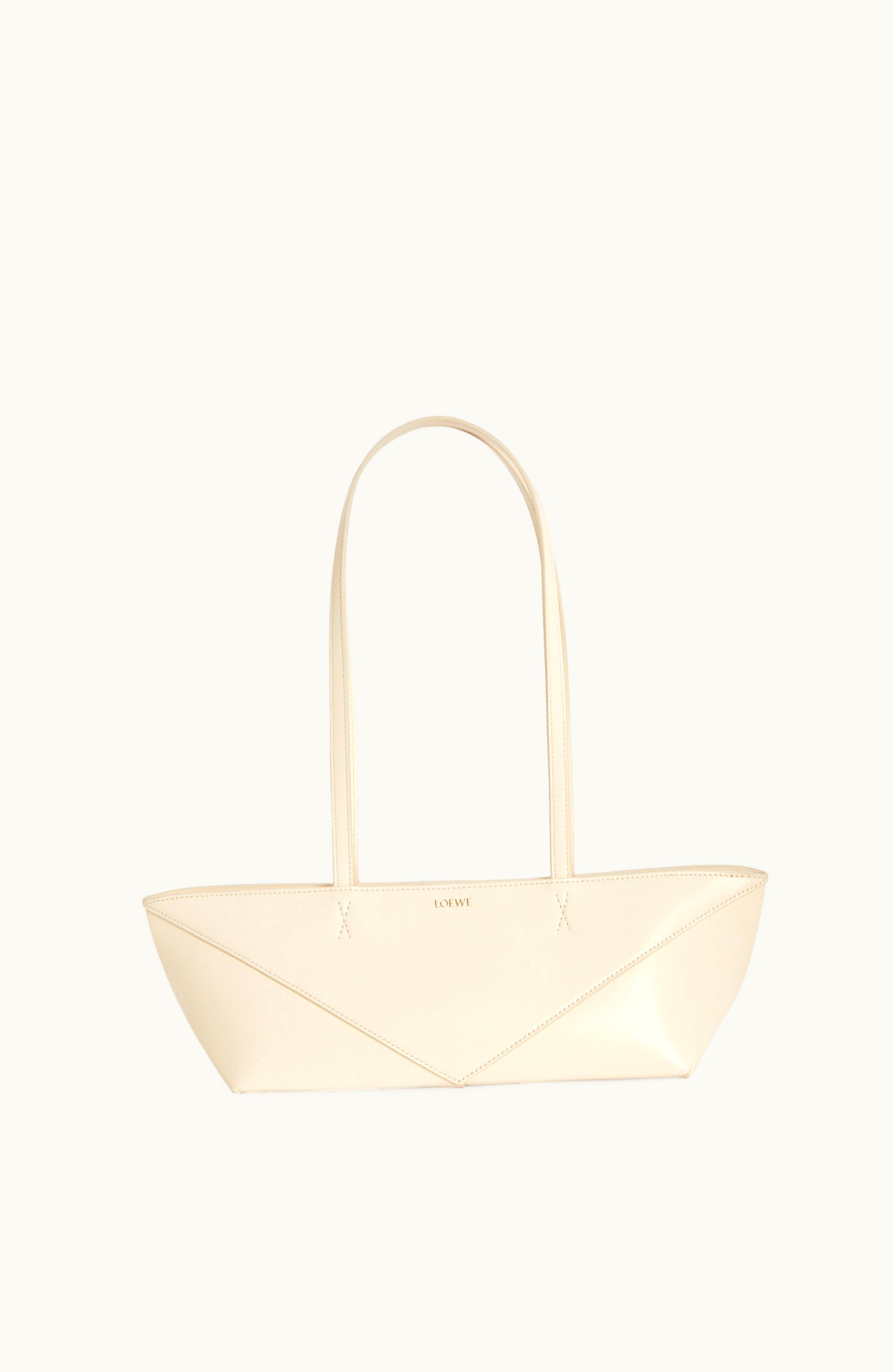 Loewe Loewe Cropped Puzzle Fold Bag In Shiny Calfskin Chalk
