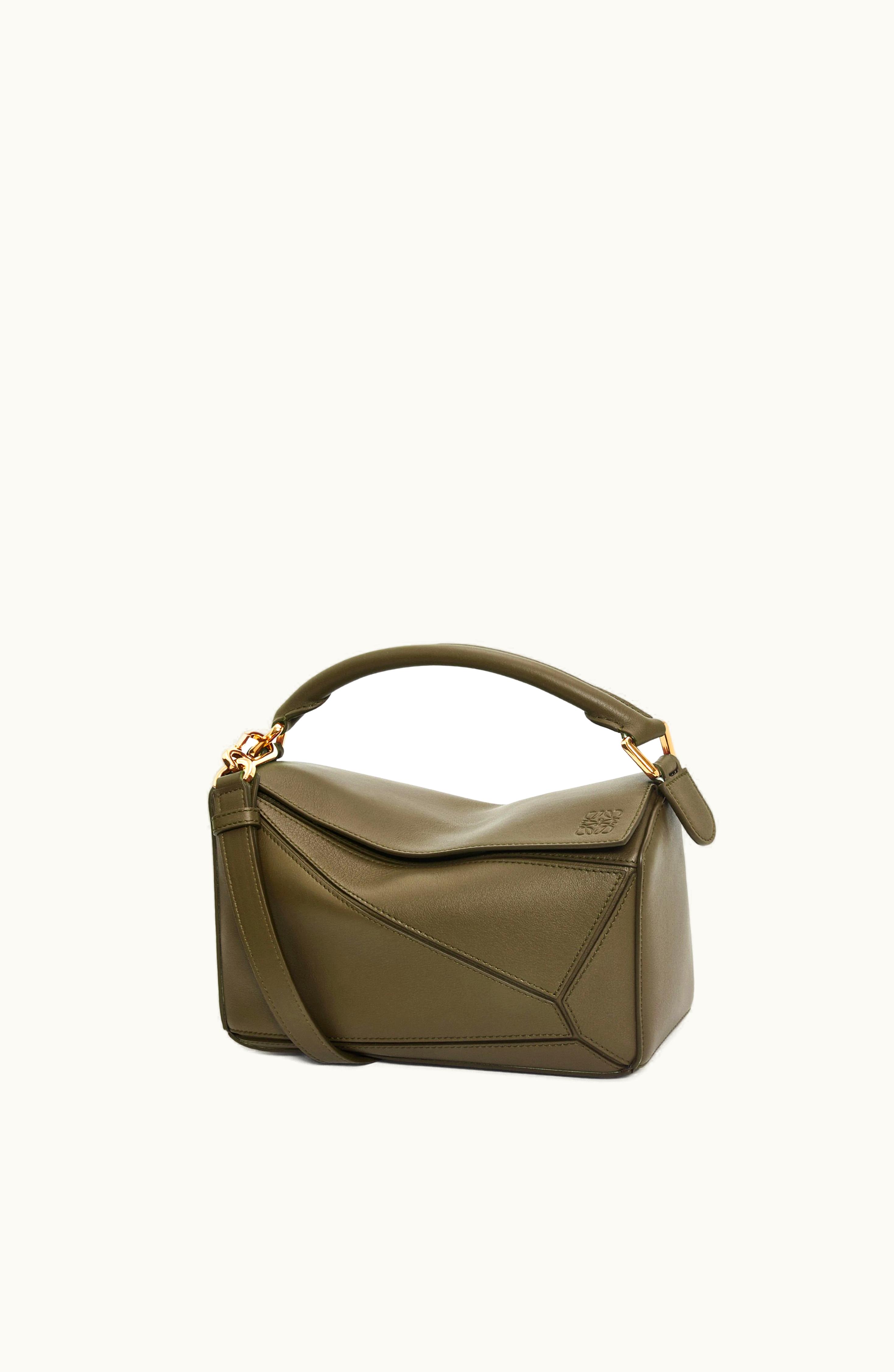 Loewe Loewe Small Puzzle Bag In Classic Calfskin Dark Khaki Green