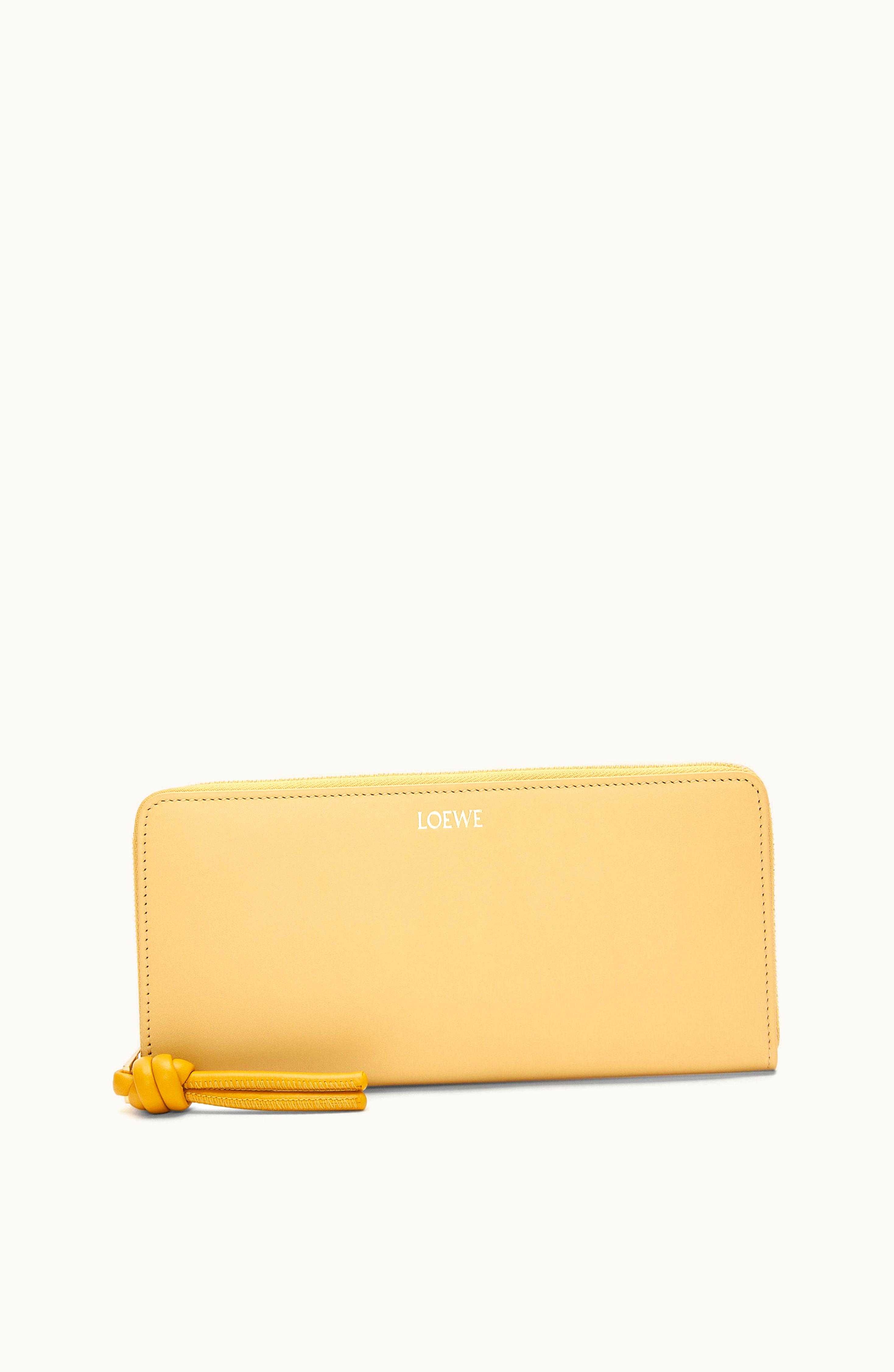 Loewe Loewe Knot Zip Around Wallet In Shiny Nappa Calfskin Dark Butter / Sunflower