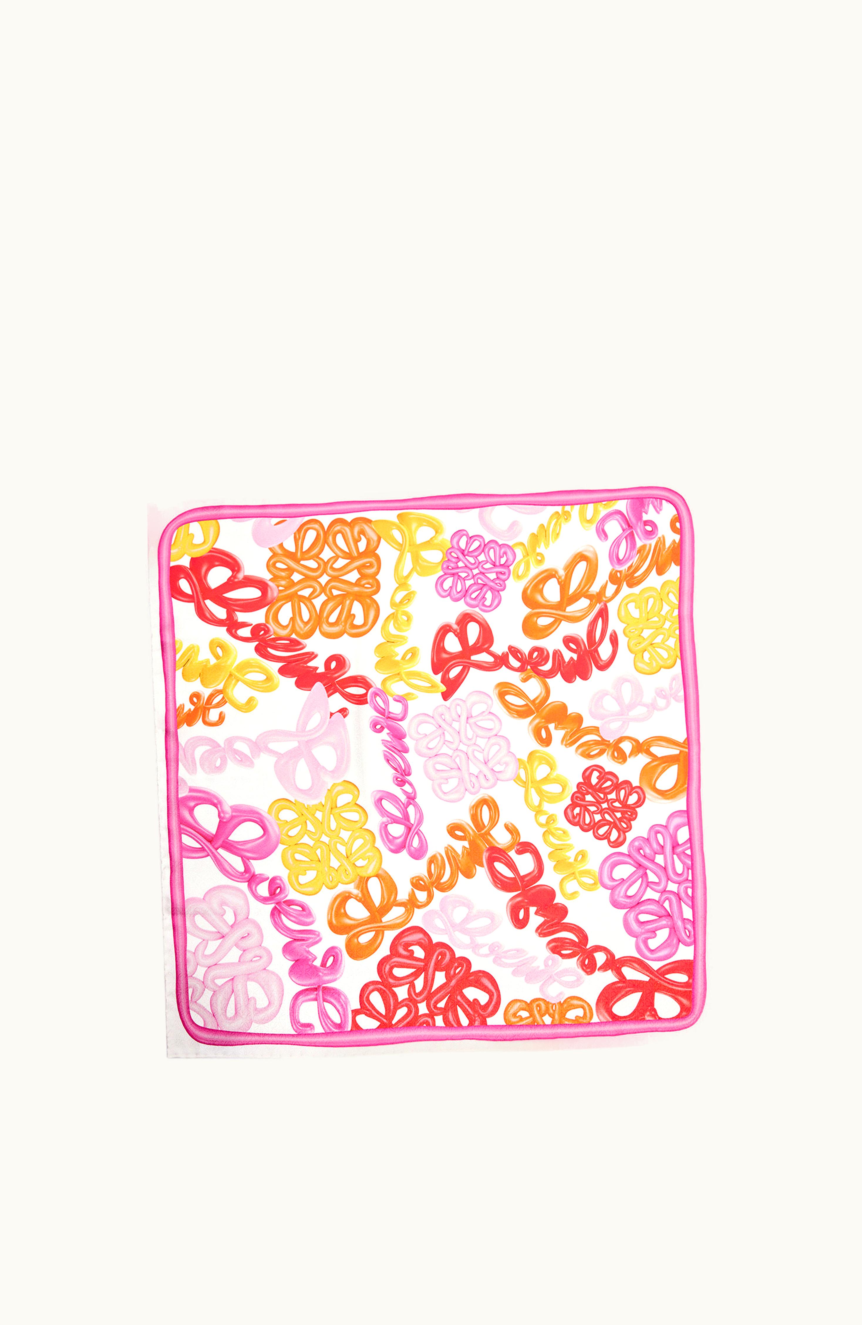 Loewe Loewe Anagram Scarf In Silk Bright Pink / Multicolor