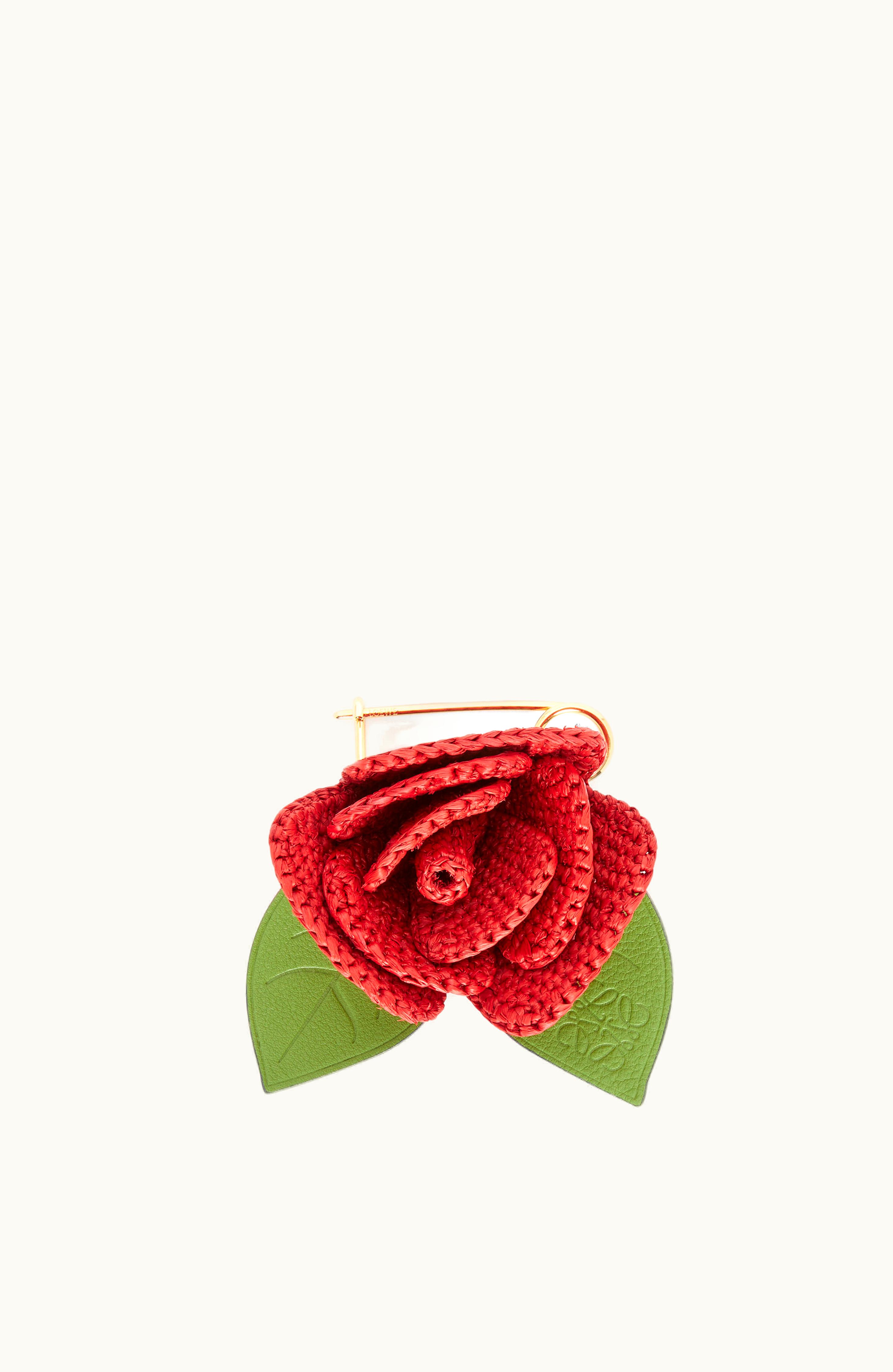 Loewe Loewe Rose Pin In Raffia And Brass Red