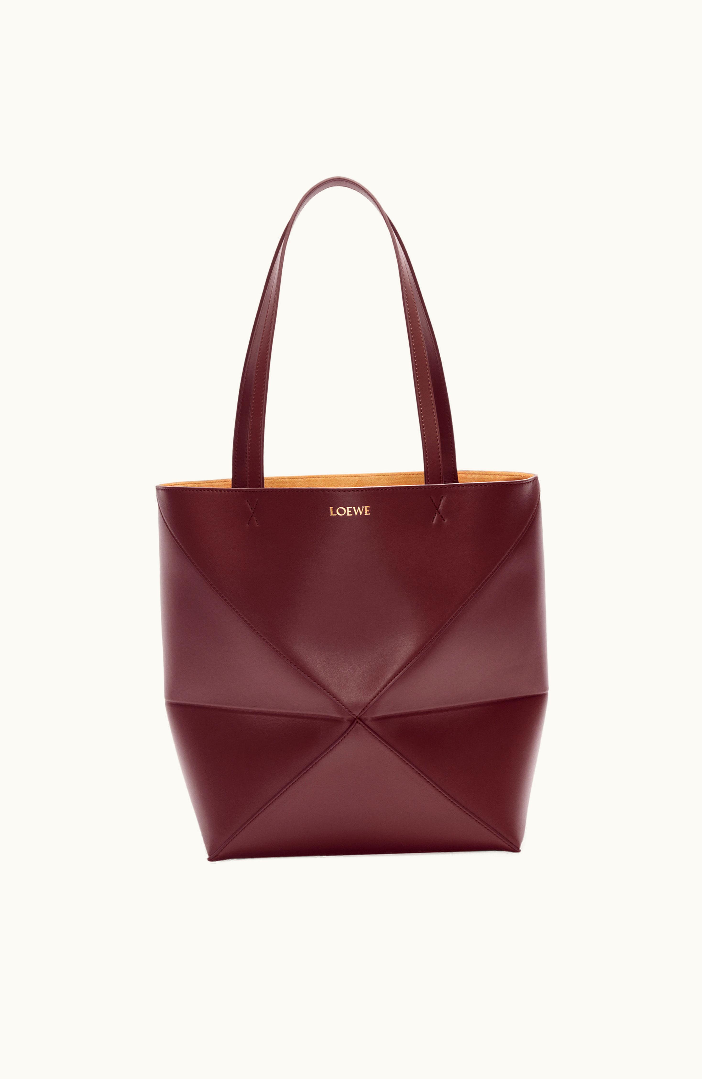 Loewe Loewe Puzzle Fold Tote In Shiny Calfskin Dark Burgundy