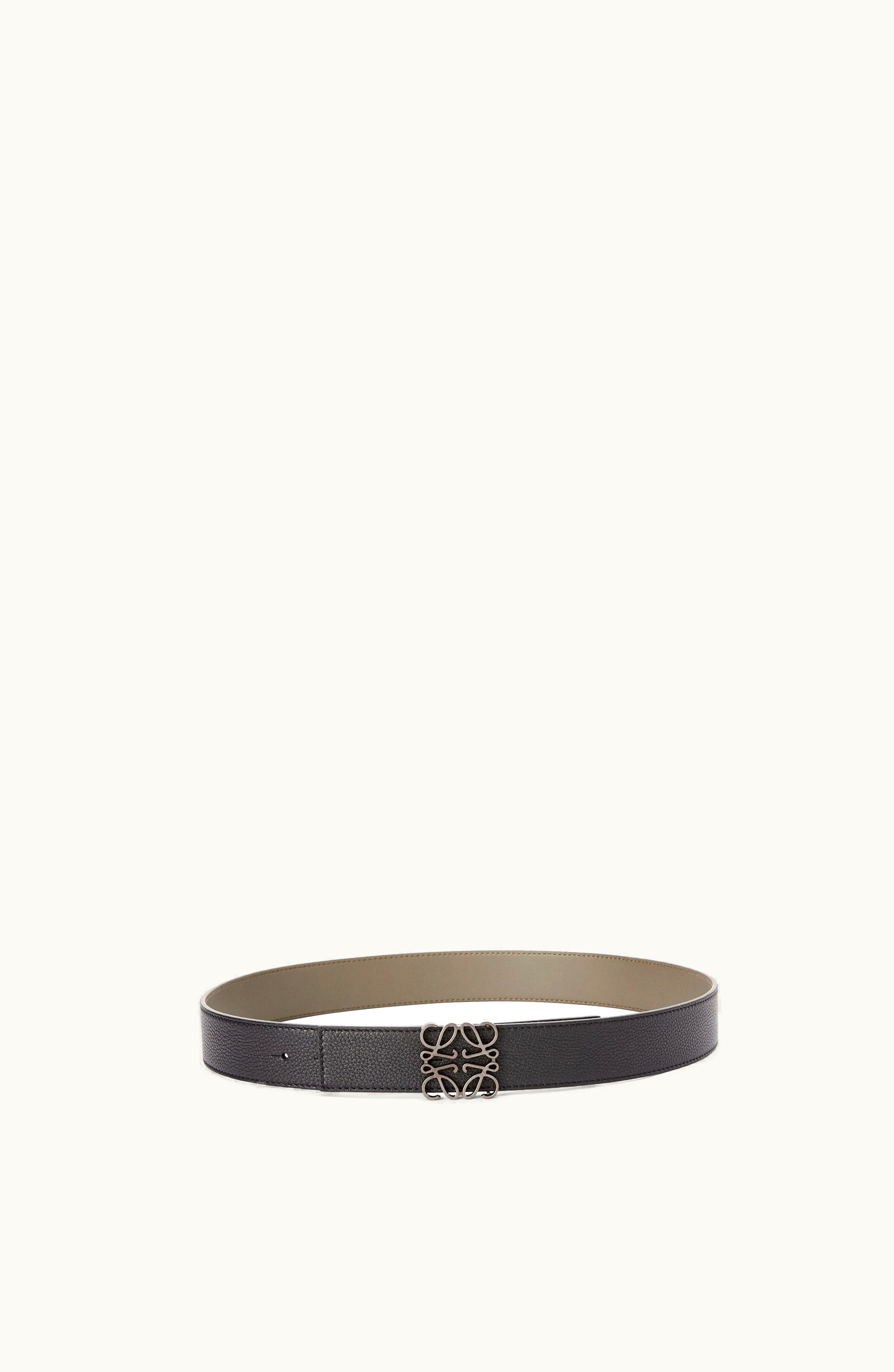 Loewe Reversible Anagram Belt In Soft Grained Calfskin And Smooth Calfskin Black / Khaki Green / Black