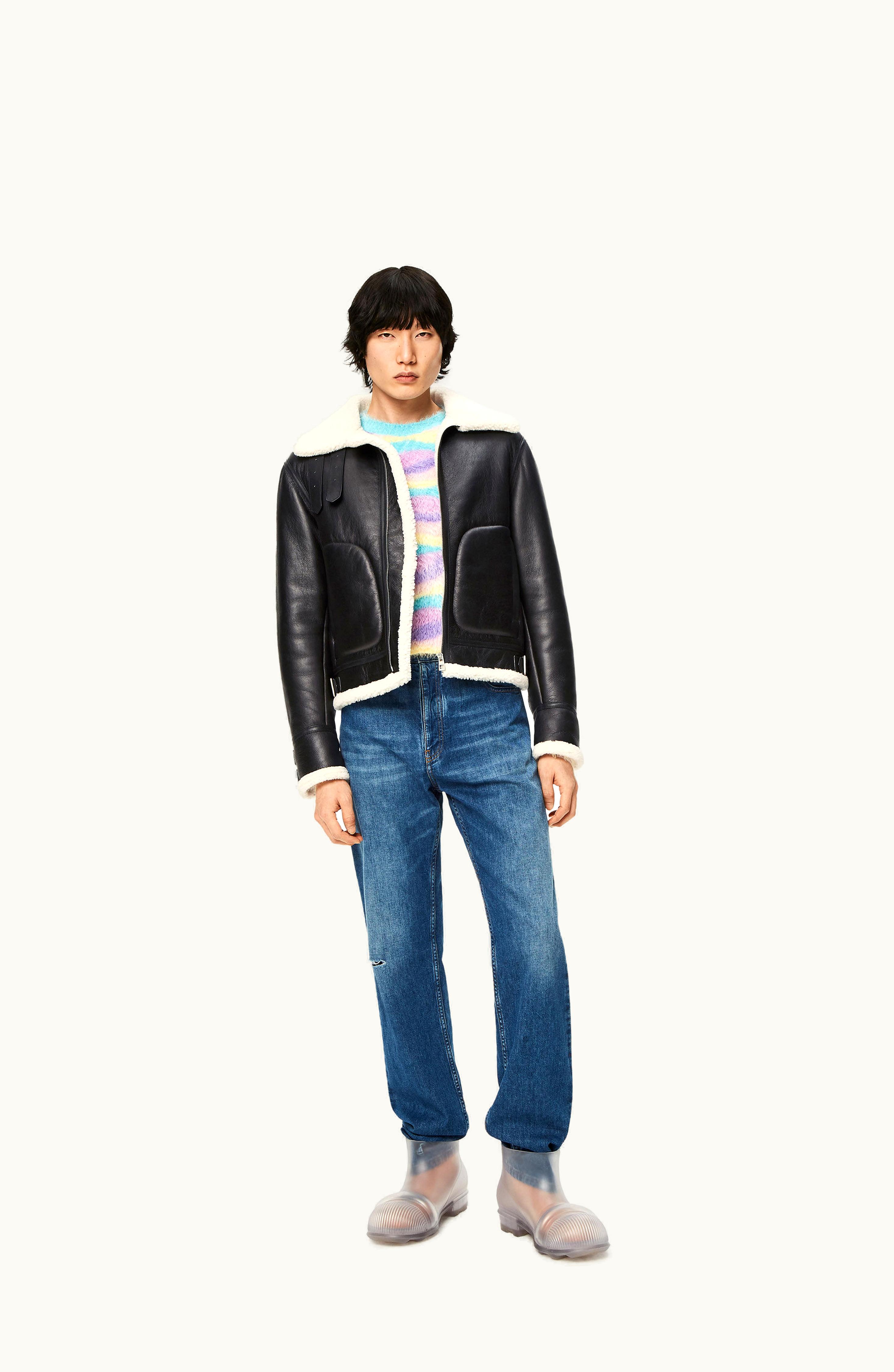 Loewe Loewe Aviator Jacket In Shearling Black / White