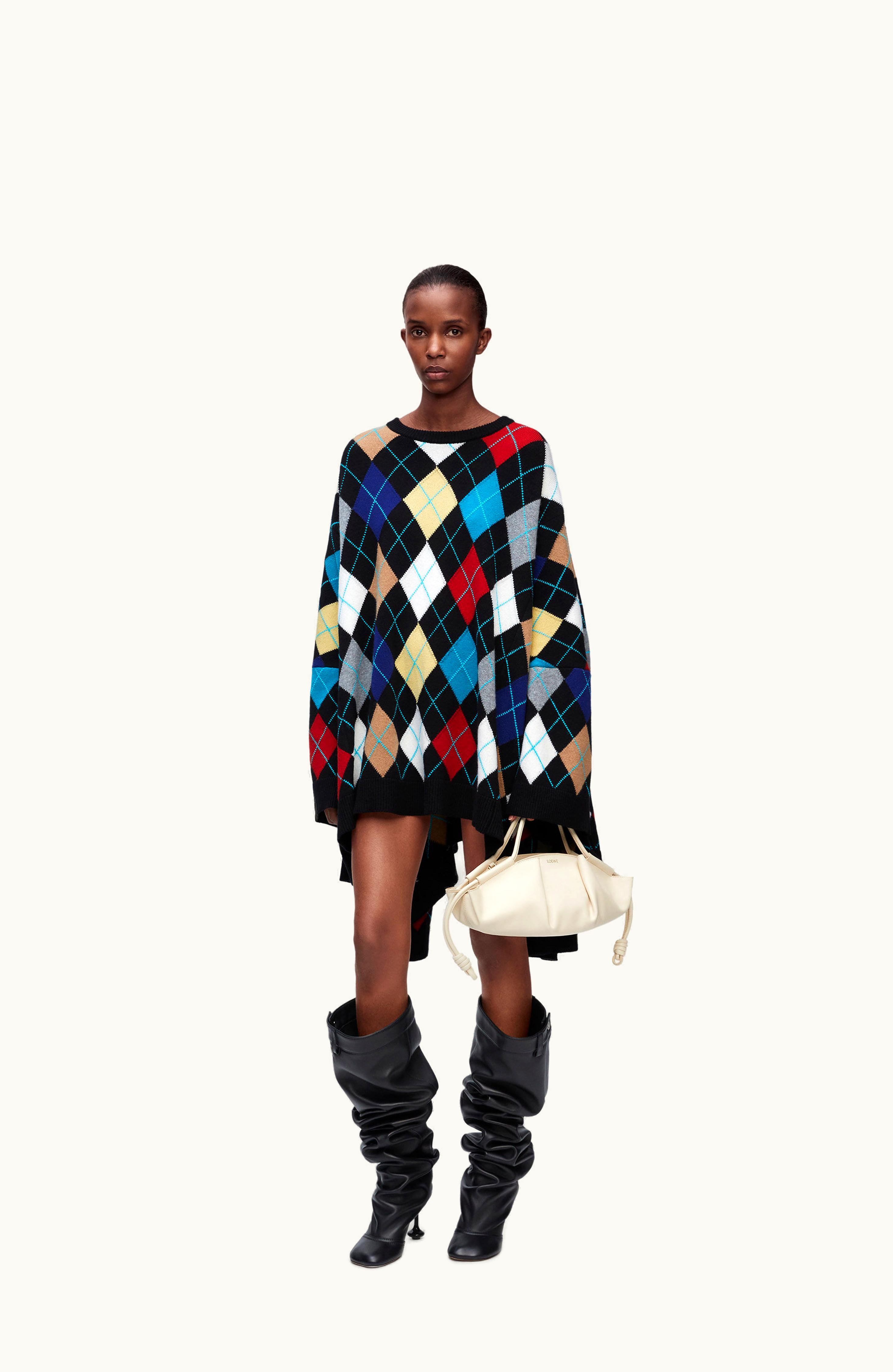 Loewe Loewe Oversized Argyle Sweater In Cashmere Black / Multicolor
