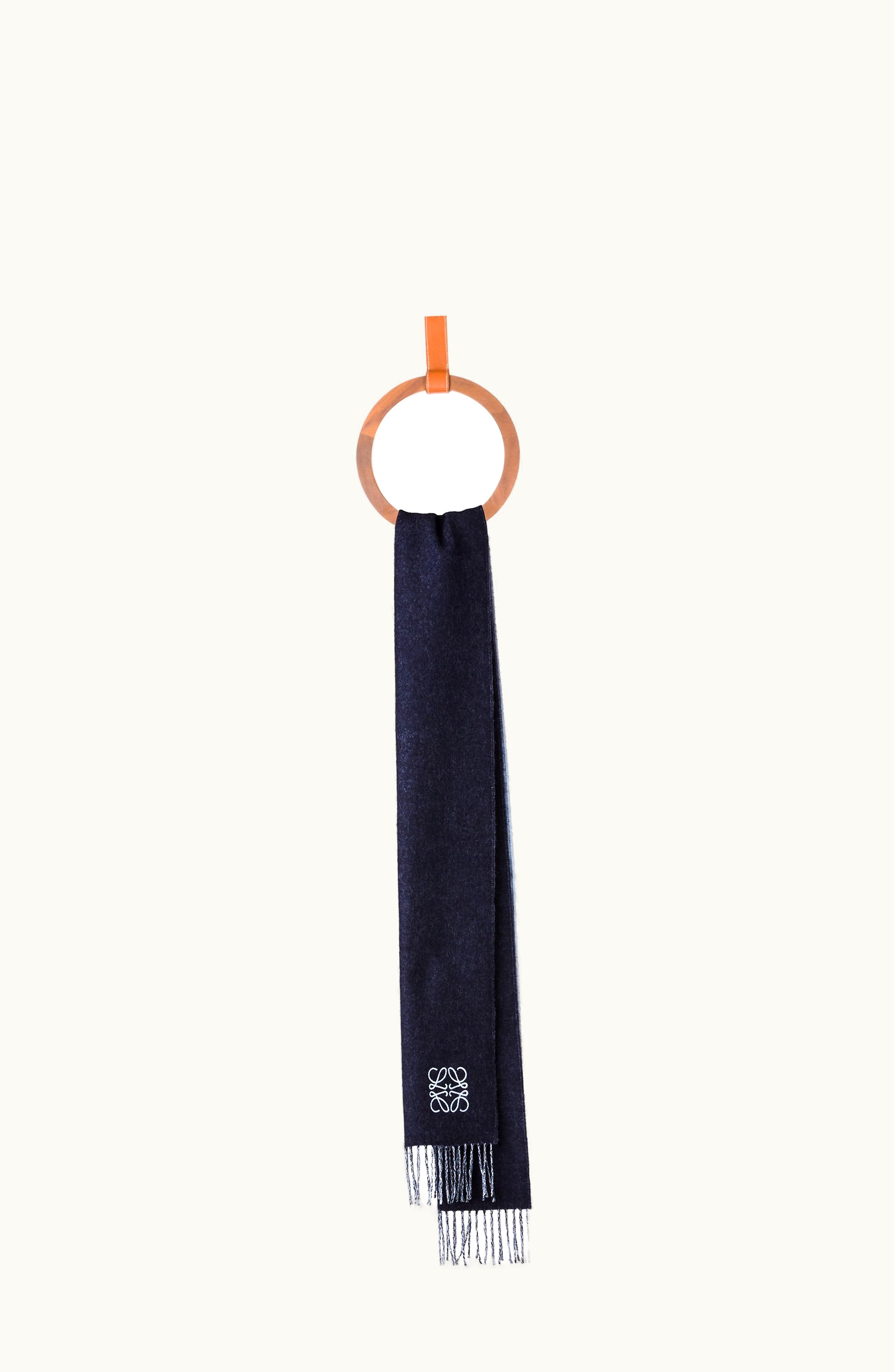 Loewe Loewe Anagram Embroidered Double Face Wool and Cashmere Blend Scarf Blue/Navy