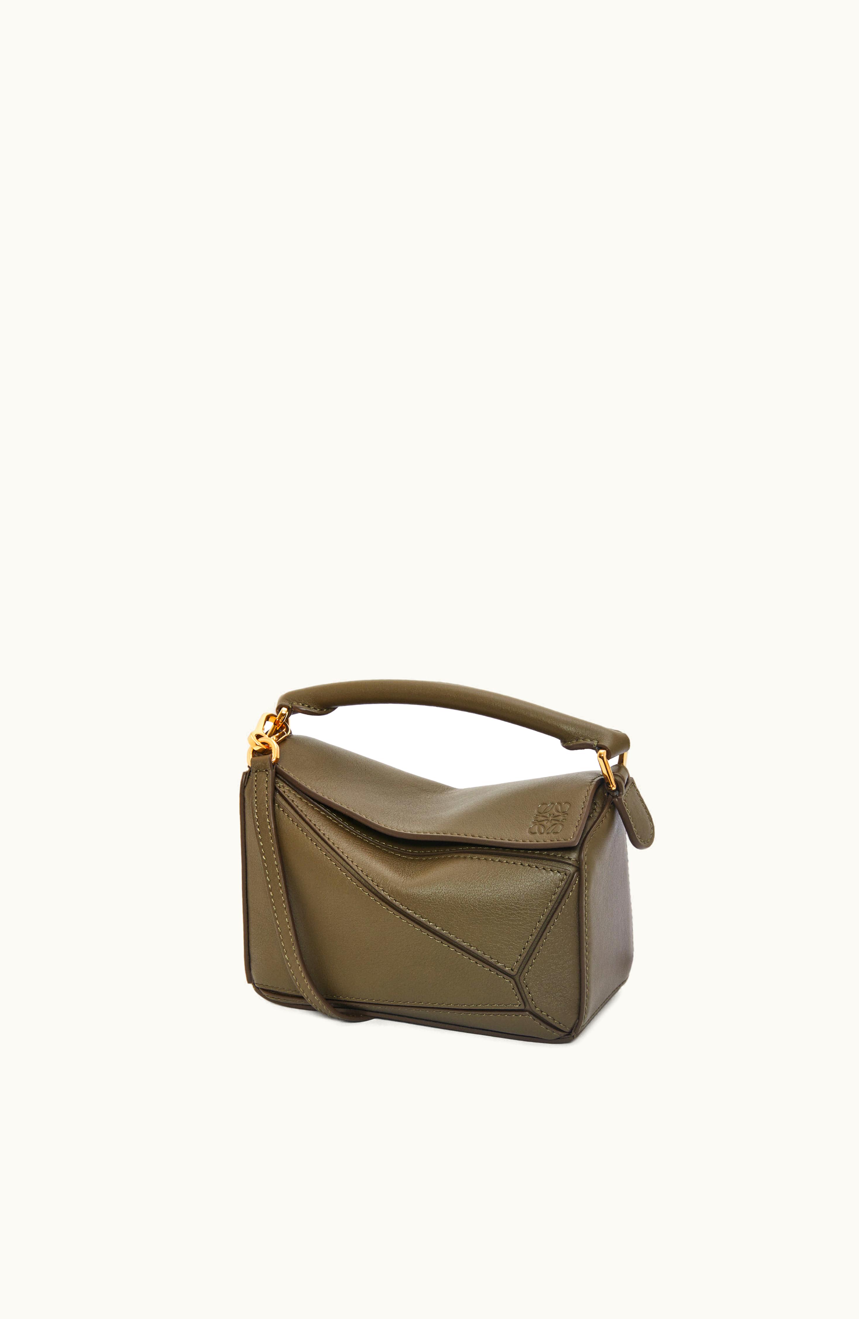 Loewe Loewe Mini Puzzle Bag In Classic Calfskin Dark Khaki Green