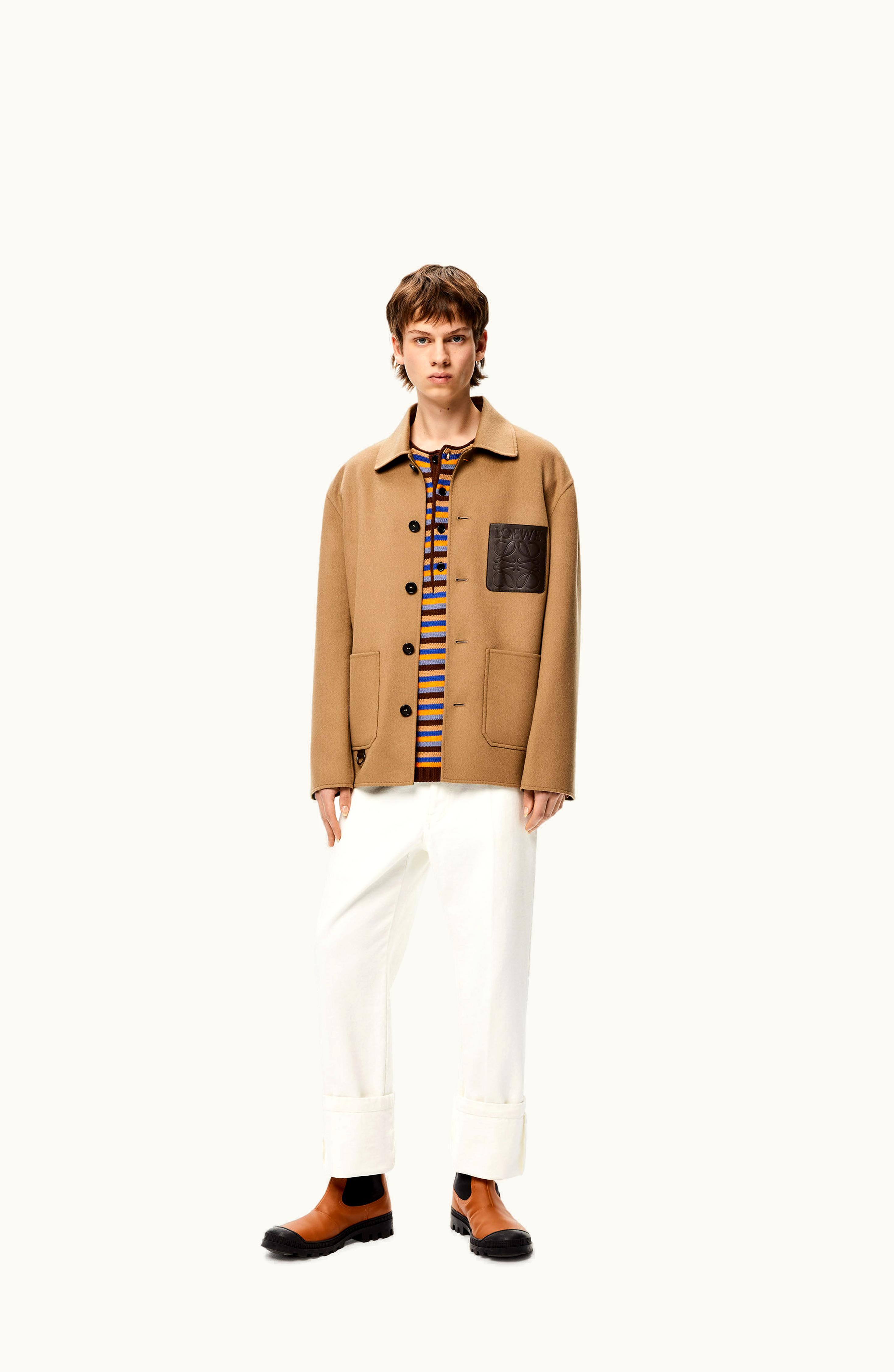 Loewe Loewe Workwear Jacket In Wool And Cashmere Beige / Khaki Green