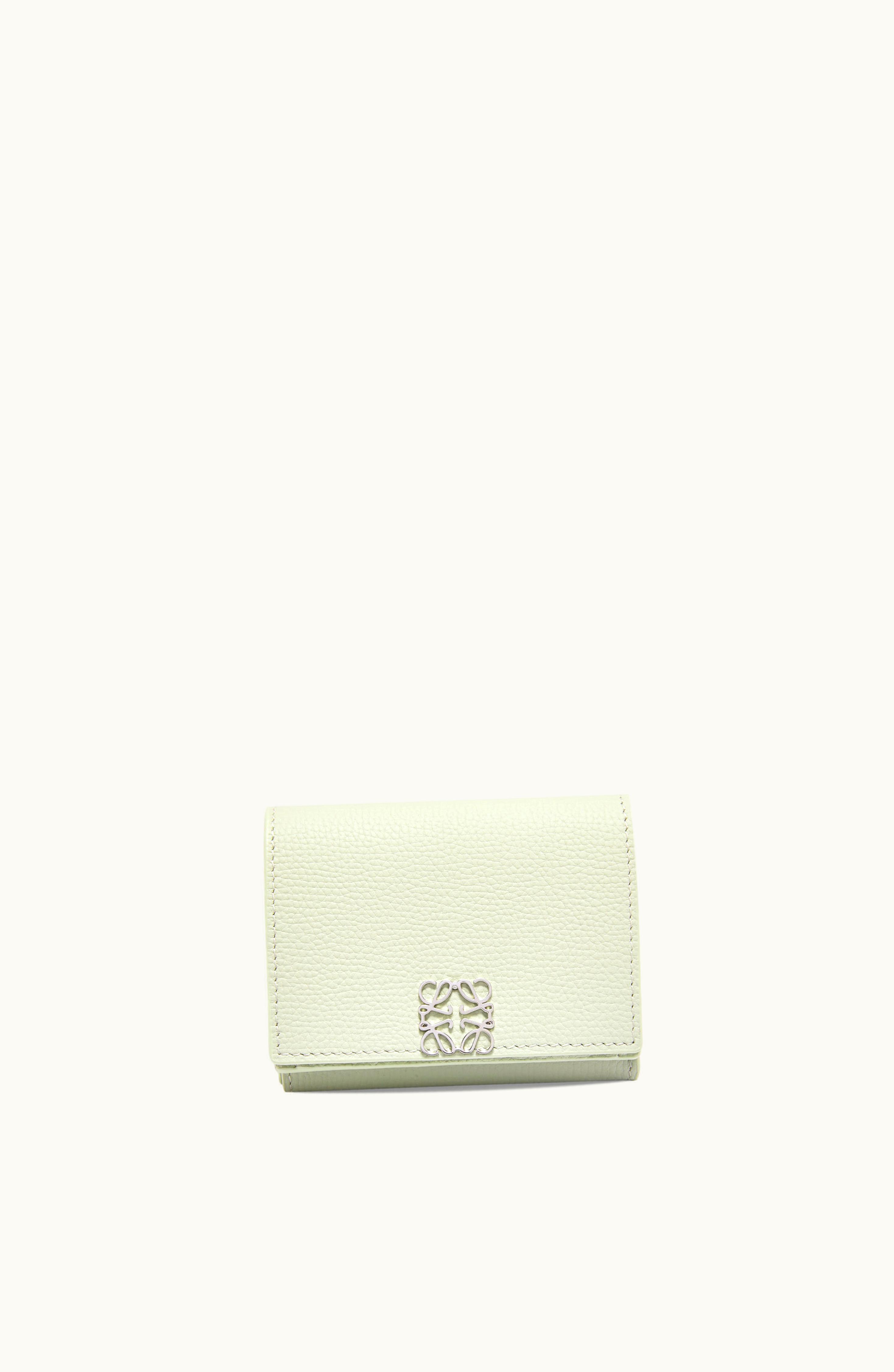 Loewe Loewe Anagram Trifold Wallet In Pebble Grain Calfskin Light Celadon