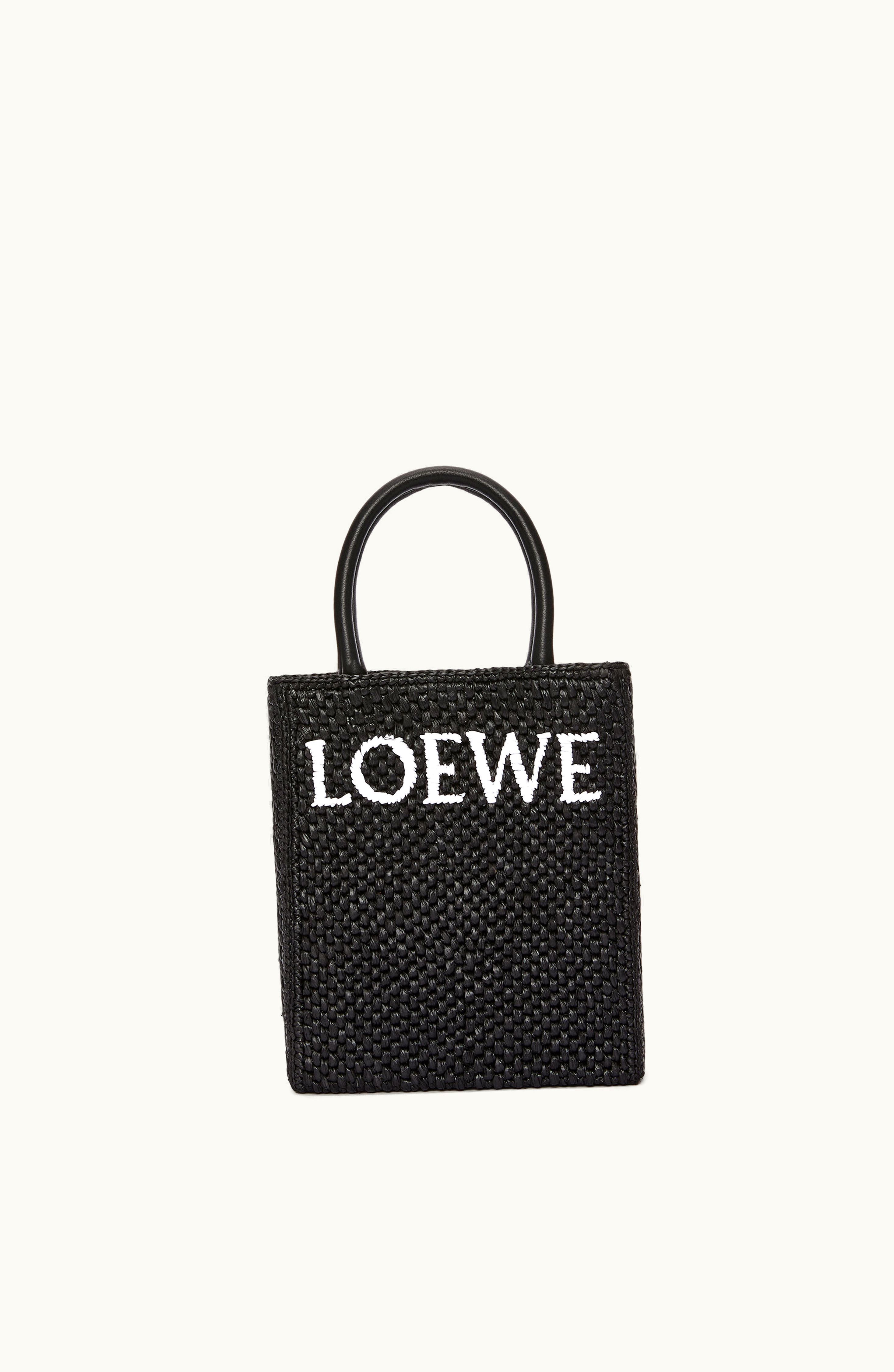 Loewe Loewe Standard A5 Tote Bag In Raffia Black / White