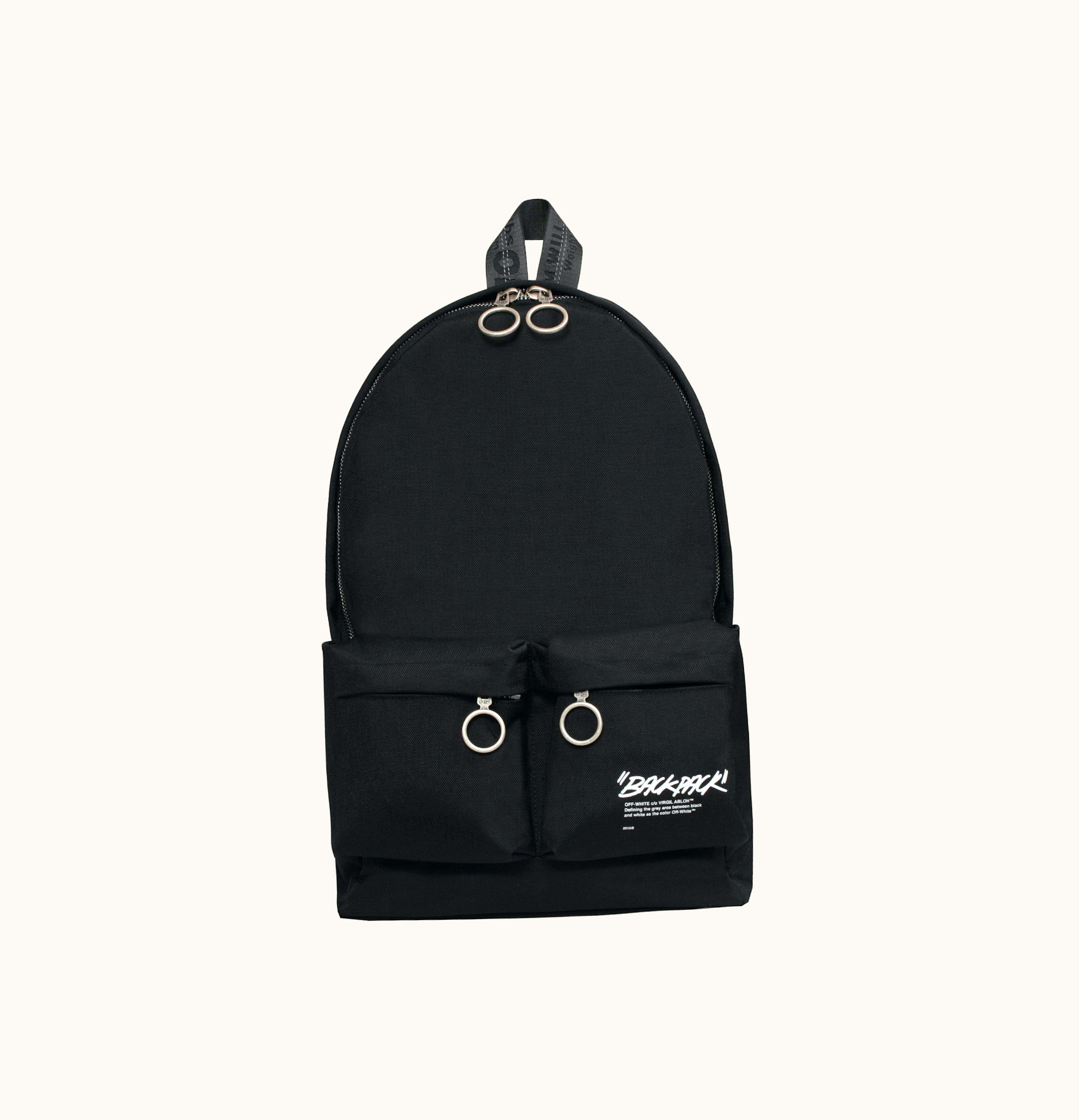 OFF-WHITE OFF WHITE Quote Backpack Silver tone Black White