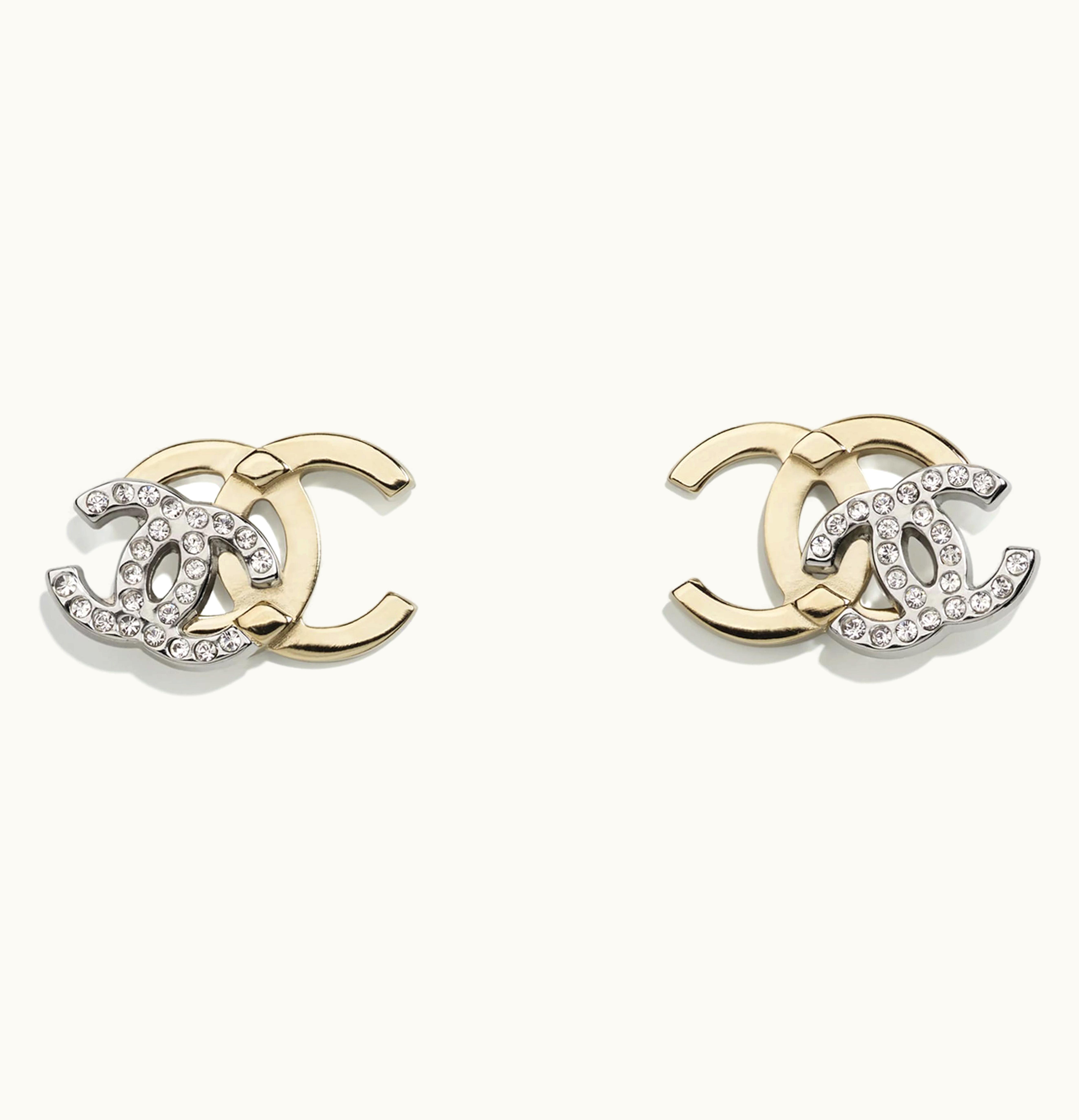 Chanel Chanel Interlocking Earrings Gold Silver Crystal