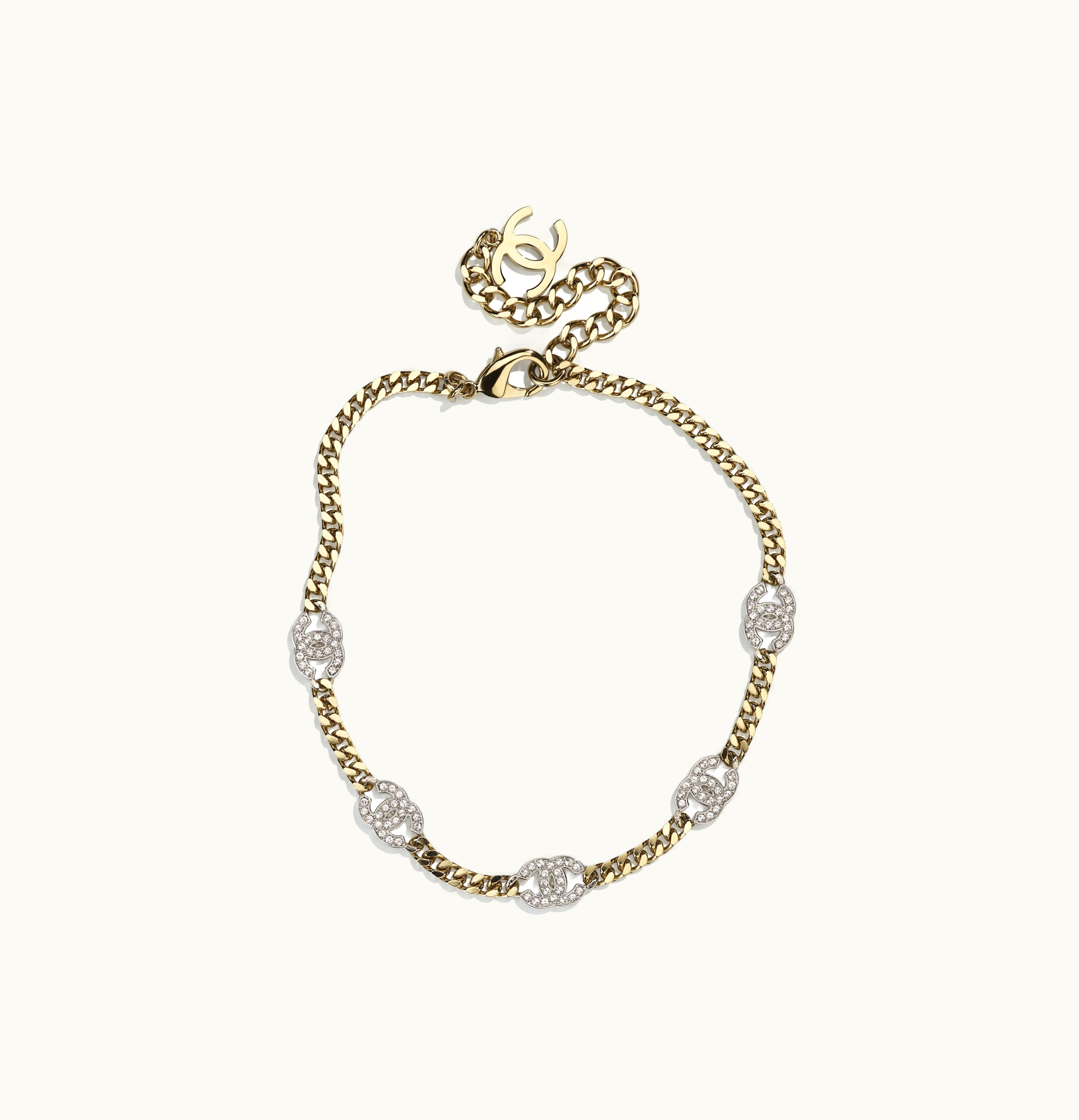 Chanel Chanel Interlocking Choker Necklace Gold Silver Crystal