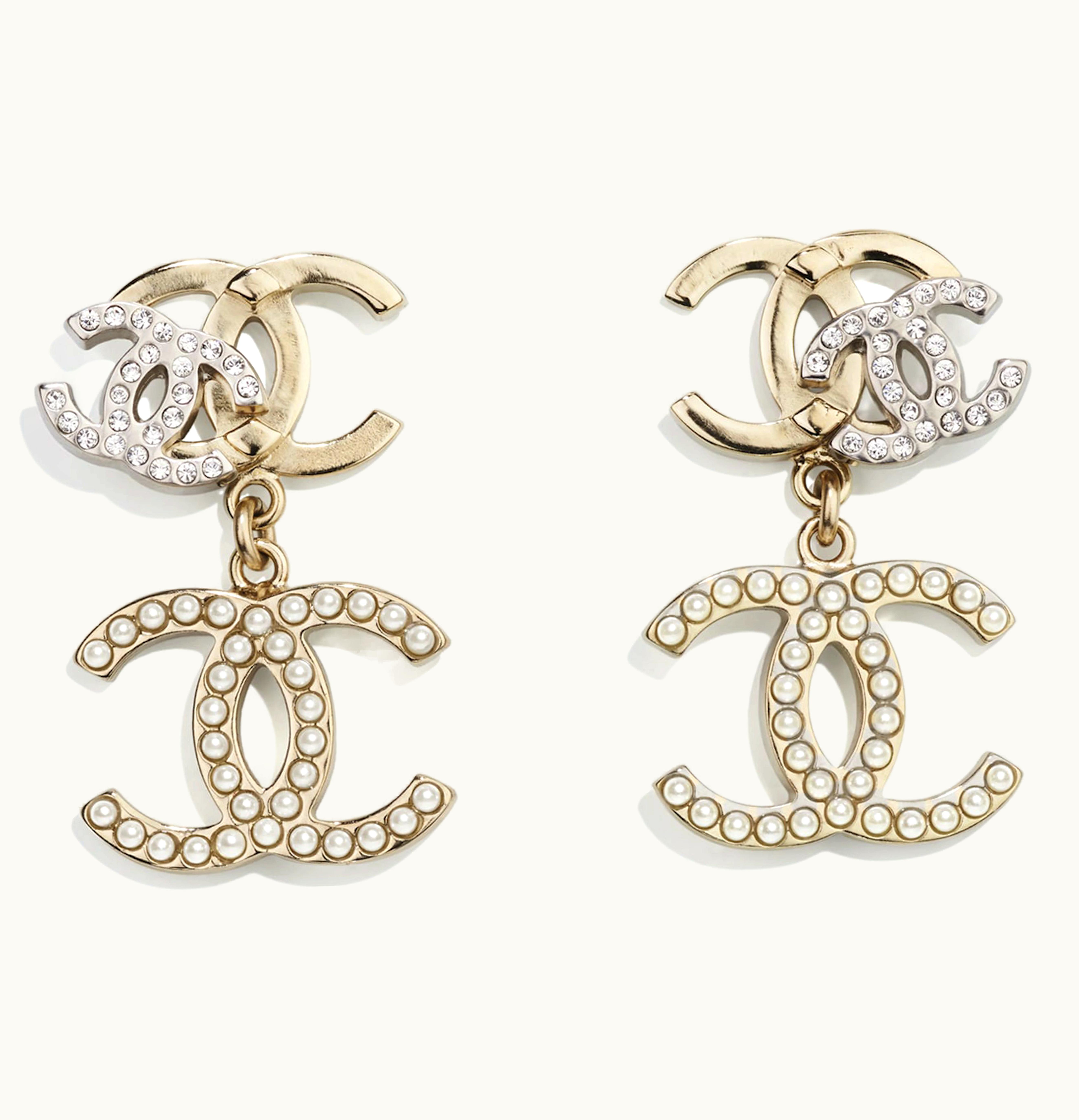 Chanel Chanel Pearly White Earrings Gold Silver