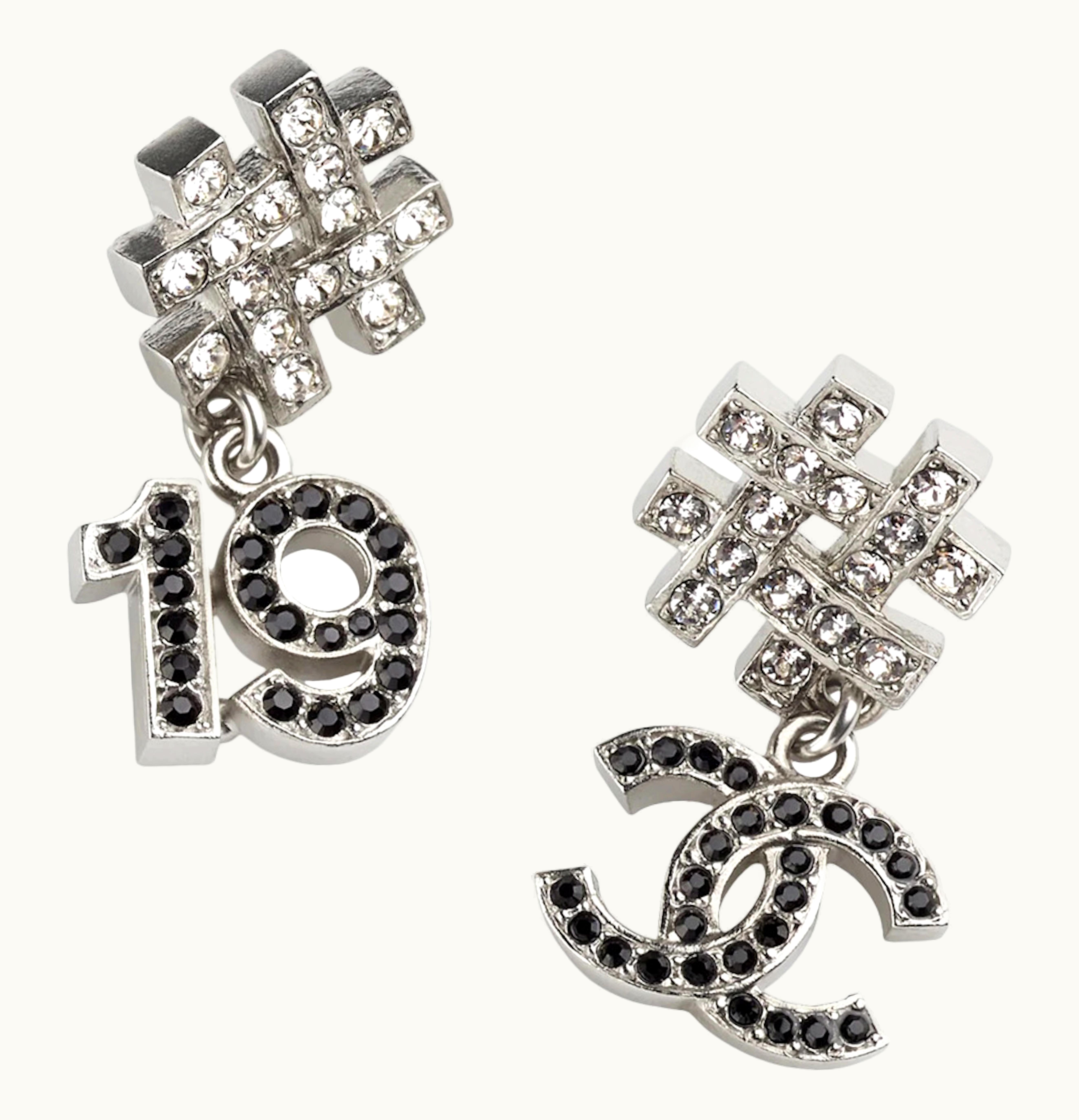 Chanel Chanel Silver Diamond Earrings AB8972 Silver Black