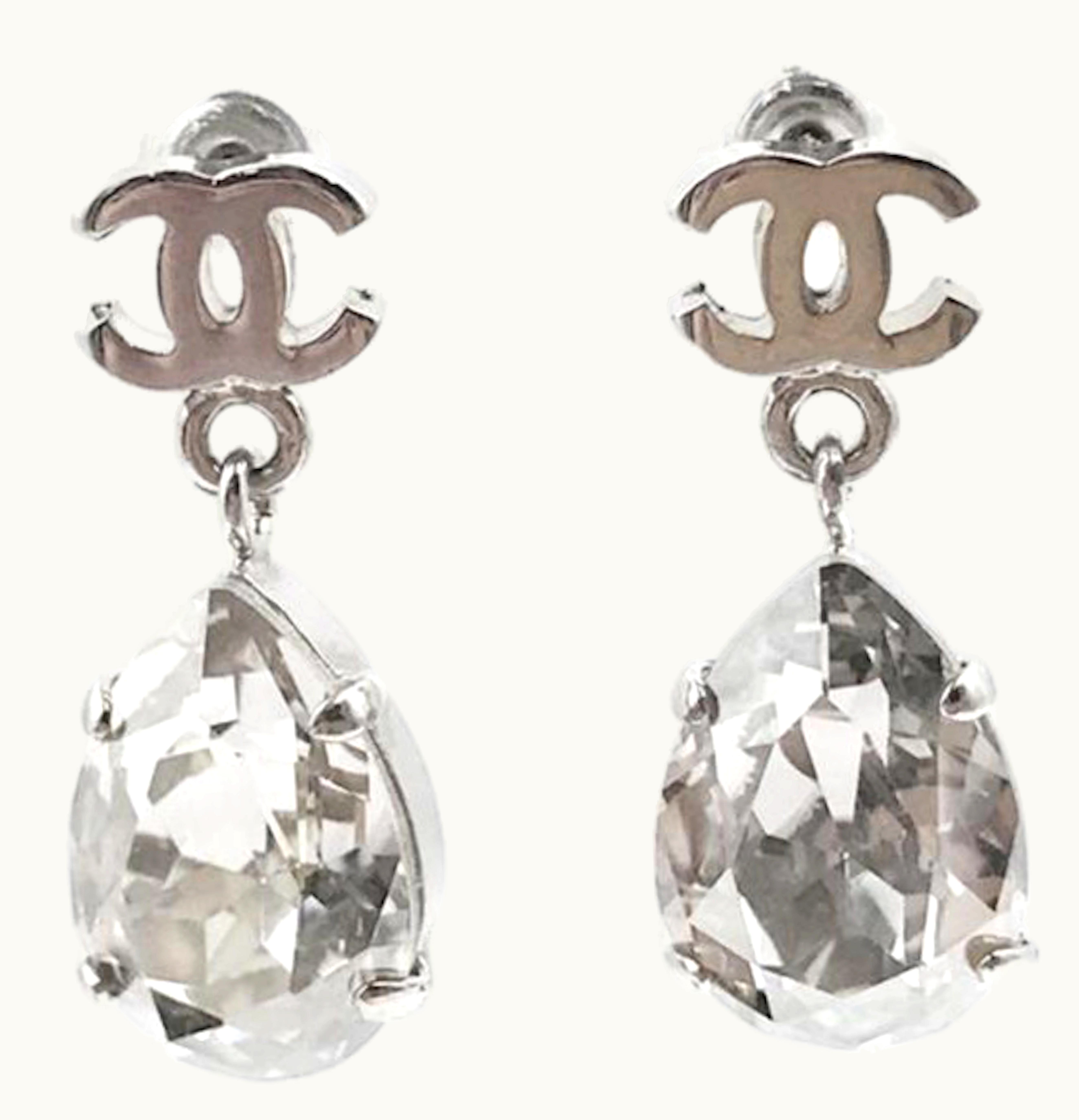 Chanel Chanel Crystal Teardrop Earrings Silver tone