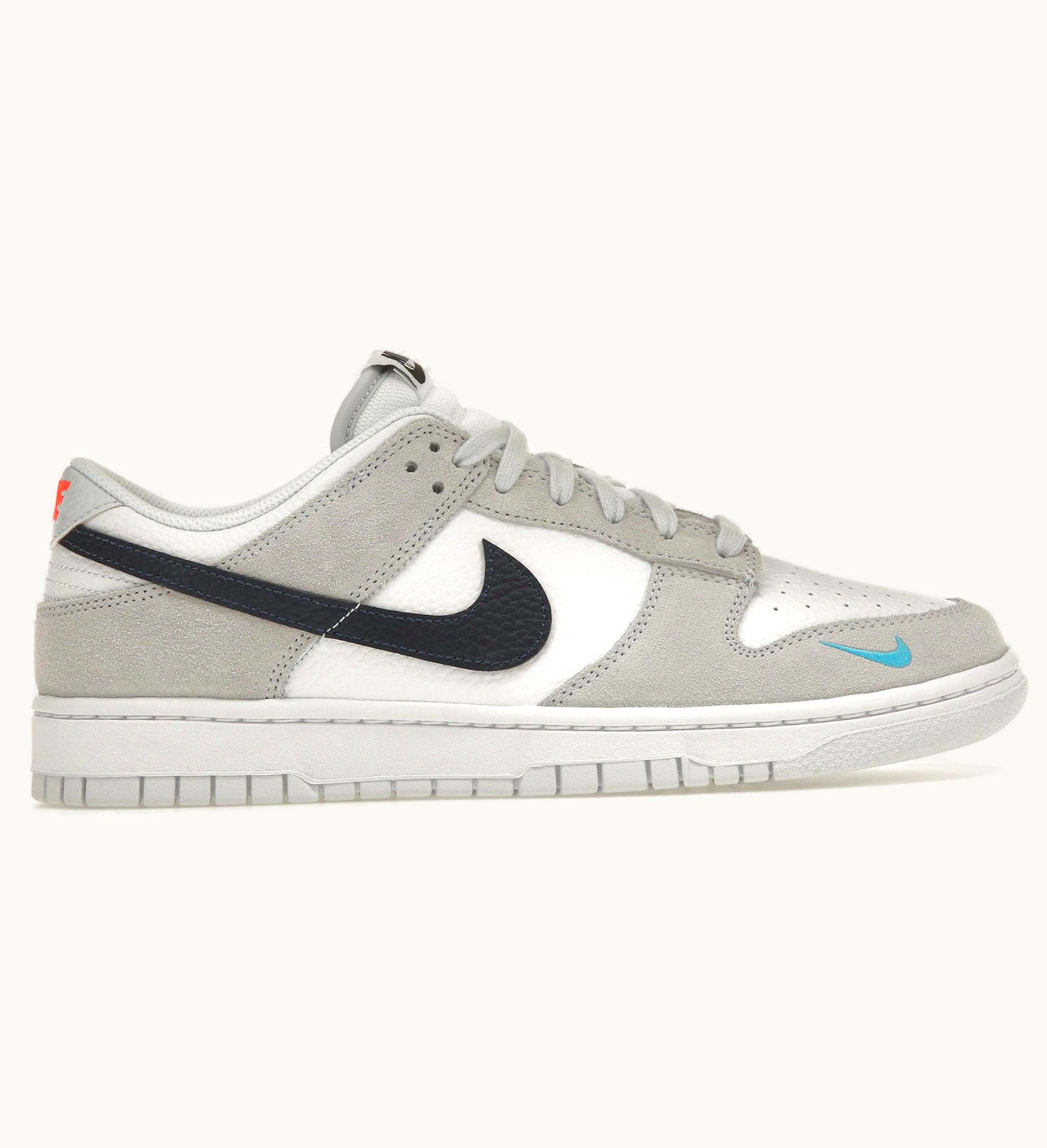 Nike Dunk Low White Grey Navy Aqua Mini Swoosh